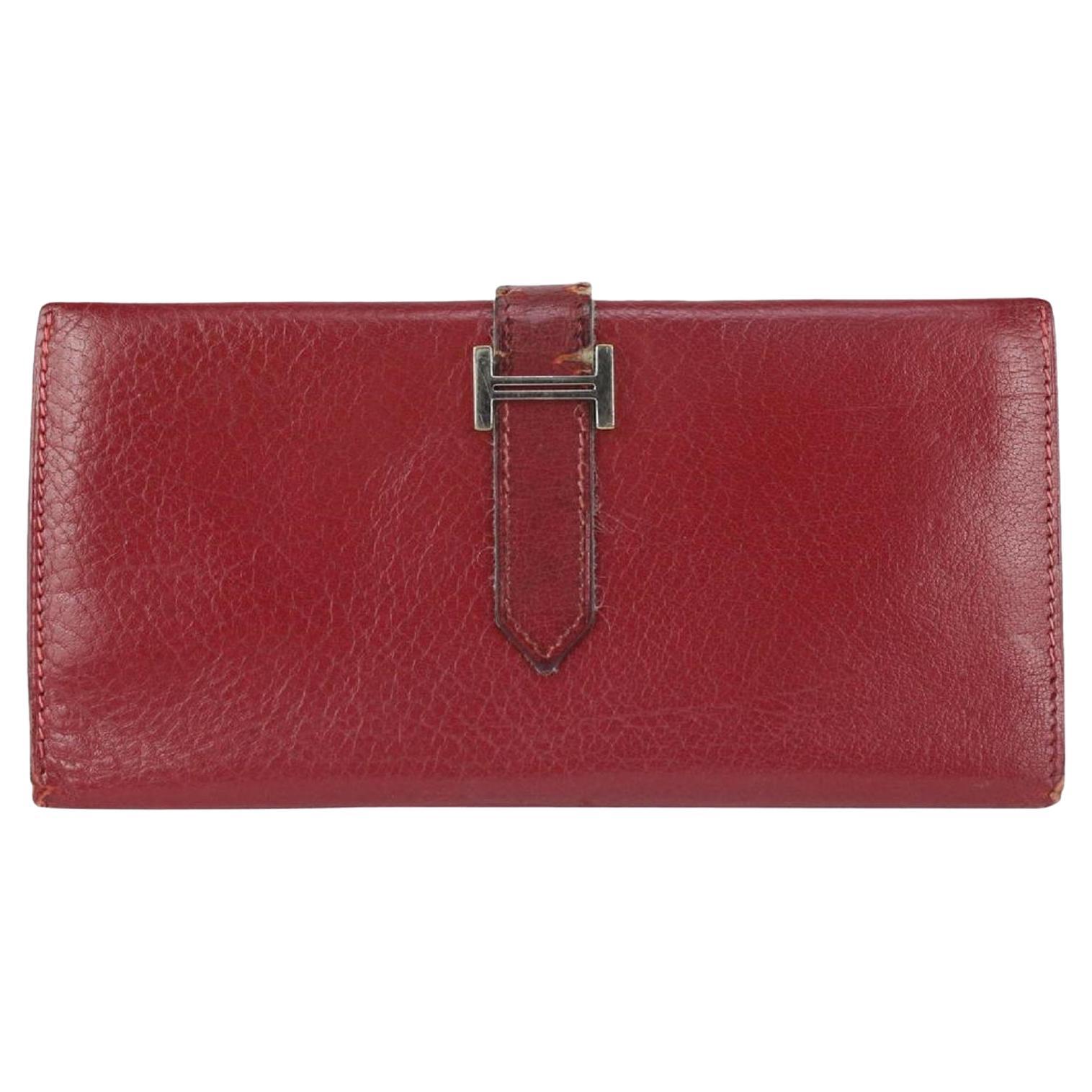 Hermès Dark Red Chevre Leather Long Bifold Bearn Wallet 180her712
