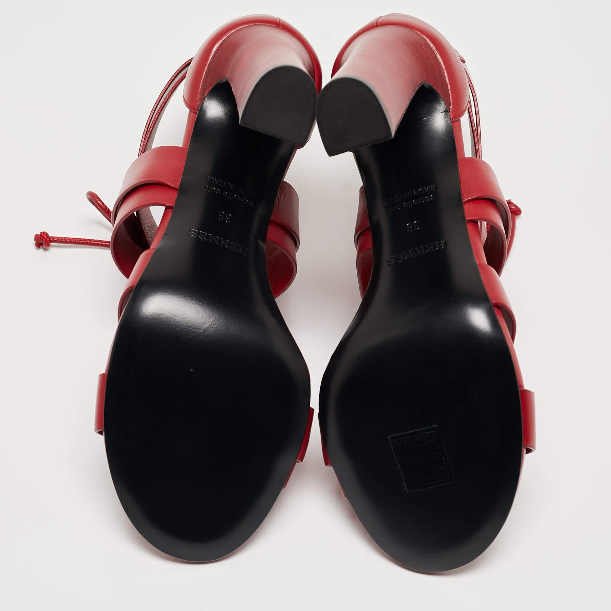 Hermès Dark Red Leather Ankle Strap Sandals Size 38 For Sale 2
