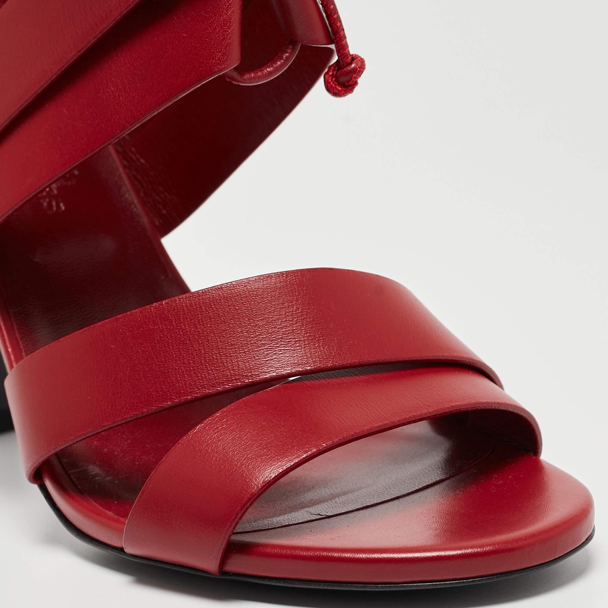 Hermes Dark Red Leather Ankle Strap Sandals Size 38 For Sale 2