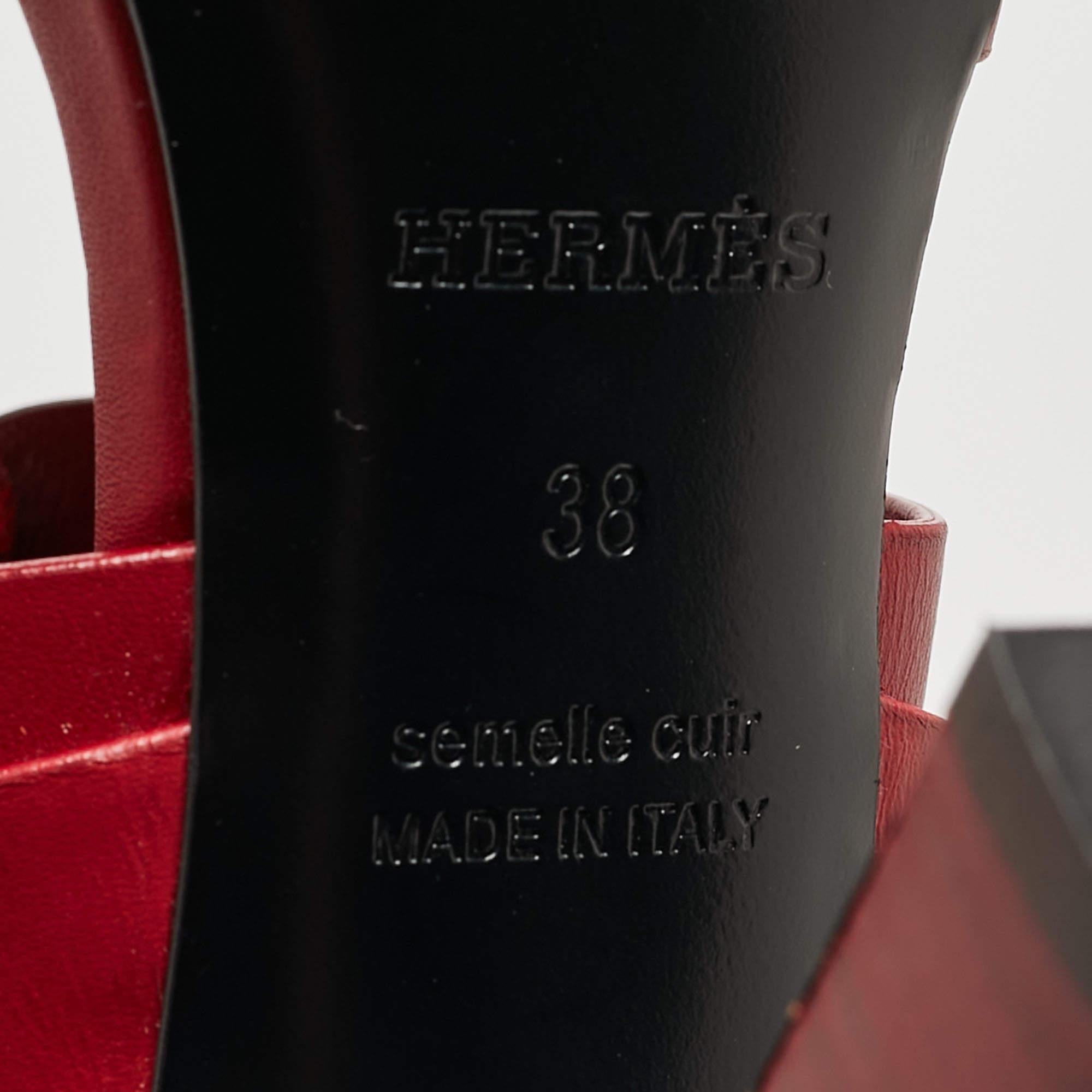 Hermès Dark Red Leather Ankle Strap Sandals Size 38 For Sale 3