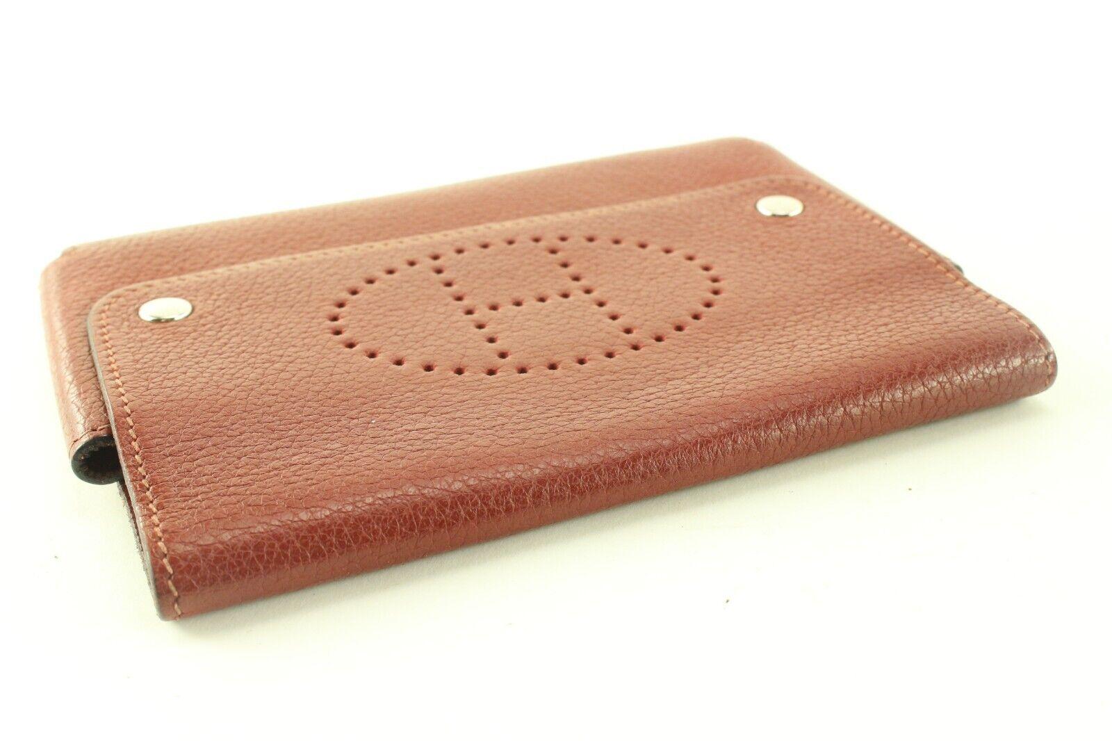 Hermes Dark Red Leather H Evelyne Snap Pouch 1H0512C 1