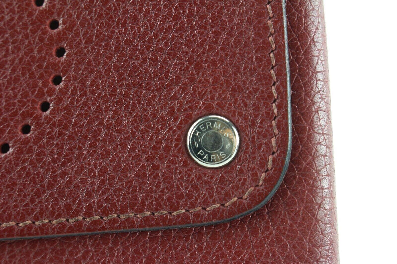 Hermes Dark Red Leather H Evelyne Snap Pouch 1H0512C 3