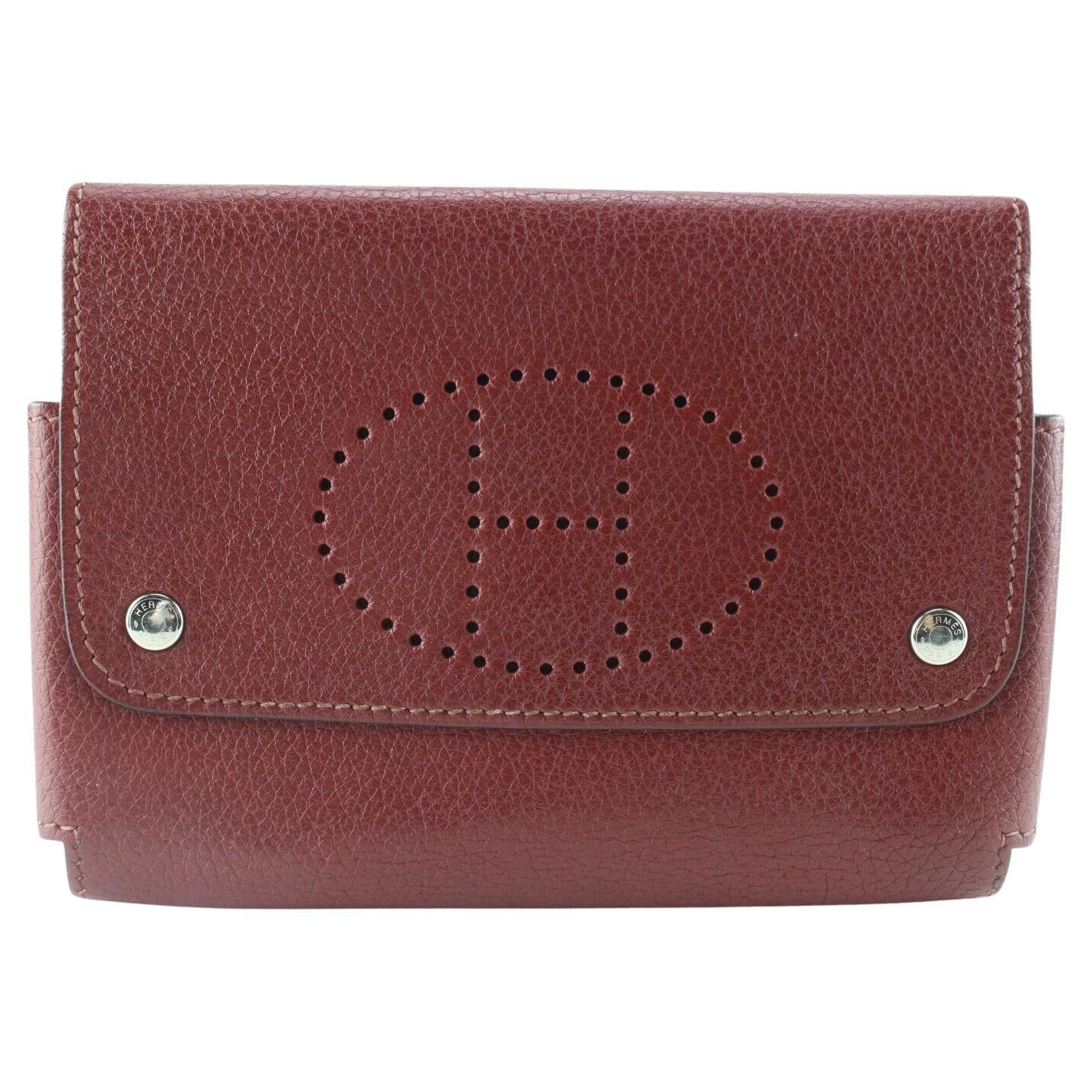 Hermes Dark Red Leather H Evelyne Snap Pouch 1H0512C