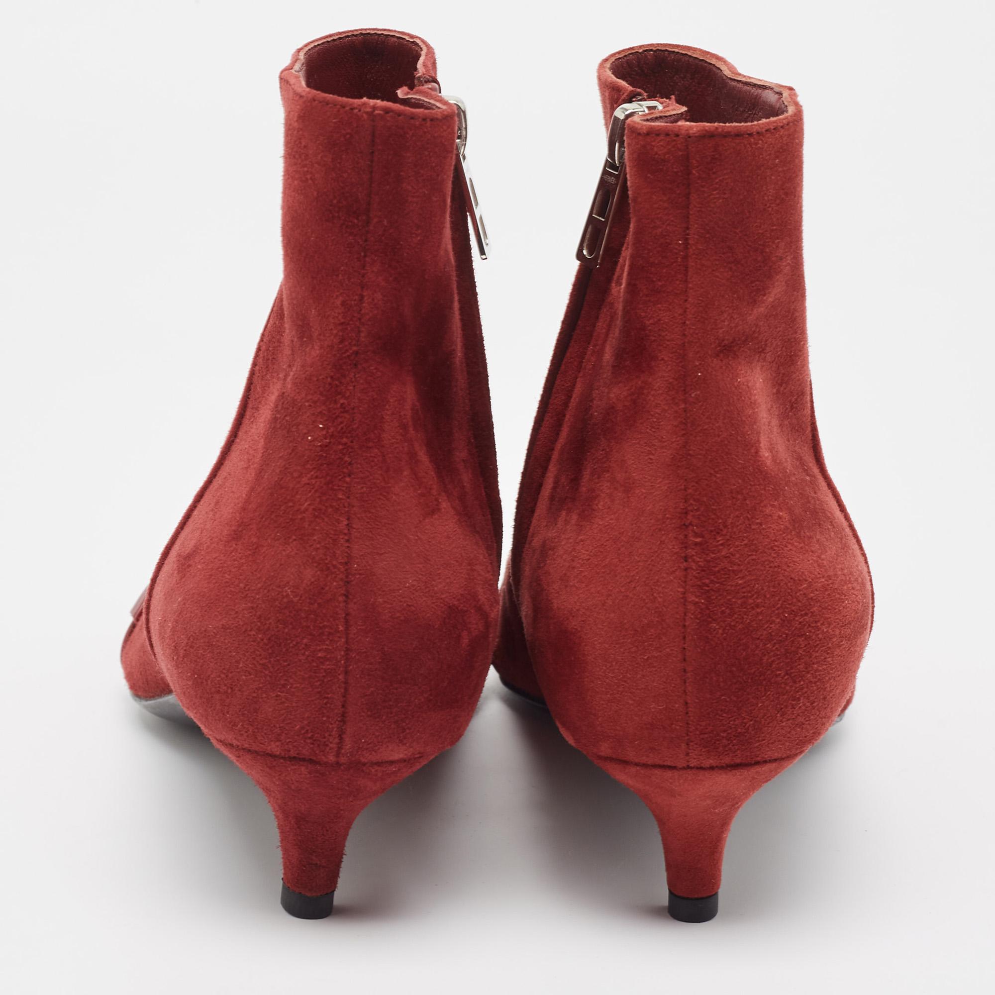 Hermès Dark Red Suede Ankle Booties Size 38 For Sale 1