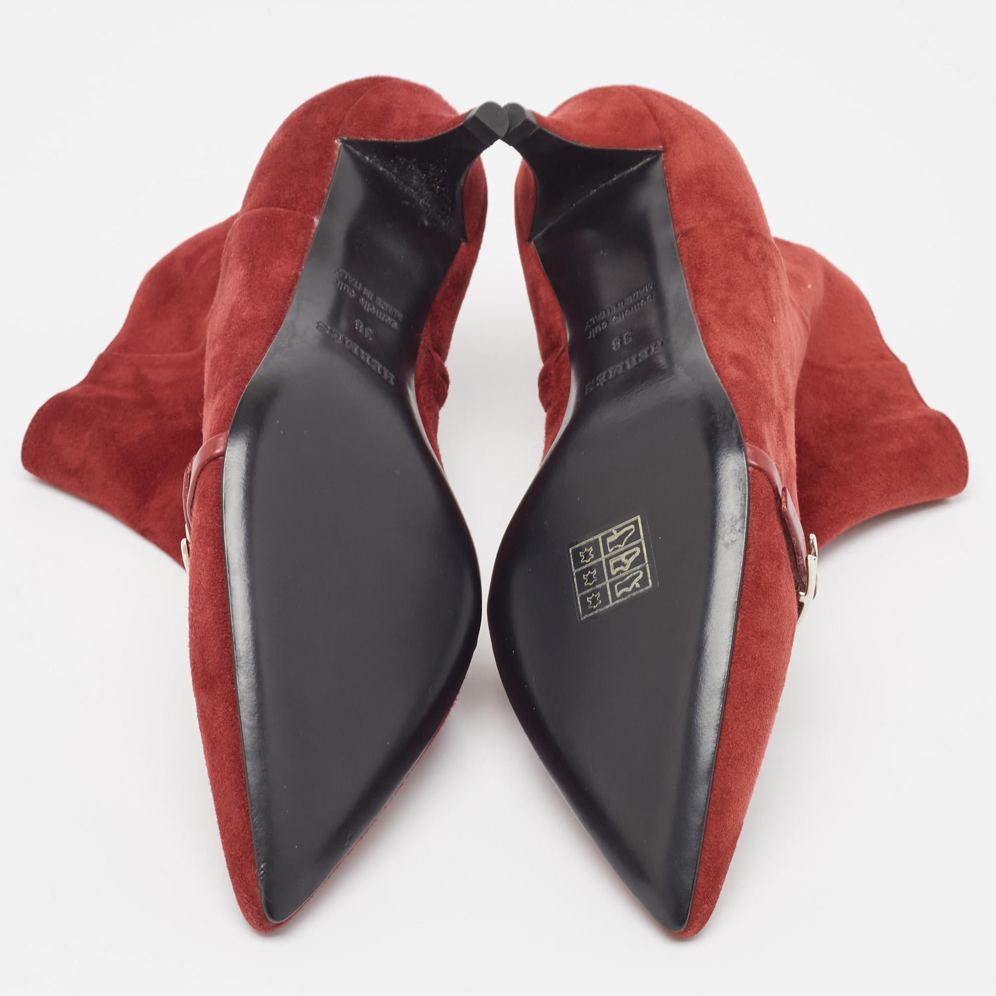 Hermès Dark Red Suede Ankle Booties Size 38 For Sale 2