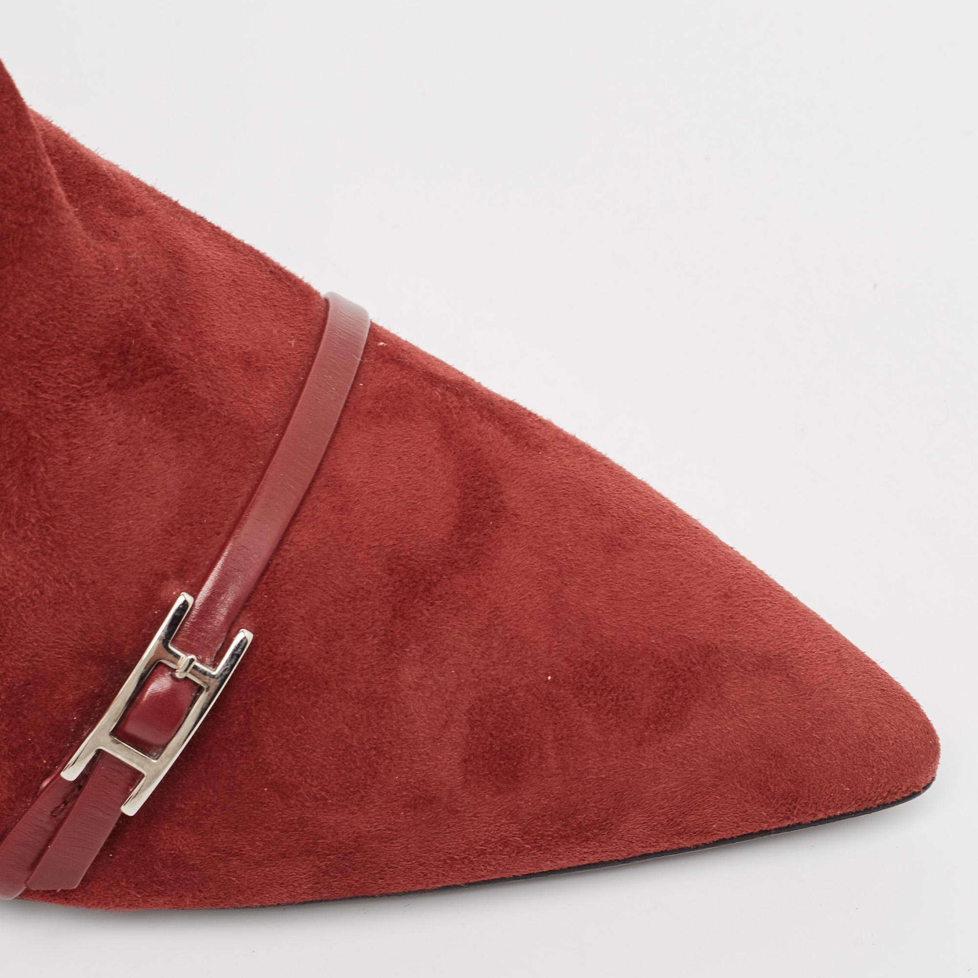 Hermès Dunkelrot Wildleder Stiefel Stiefel Größe 38 im Angebot 3
