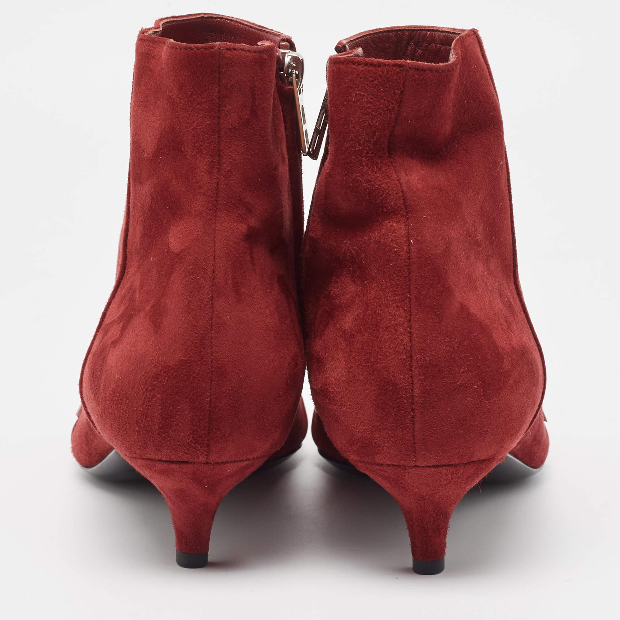 Hermès Dark Red Suede Ankle Booties Size 39 For Sale 1