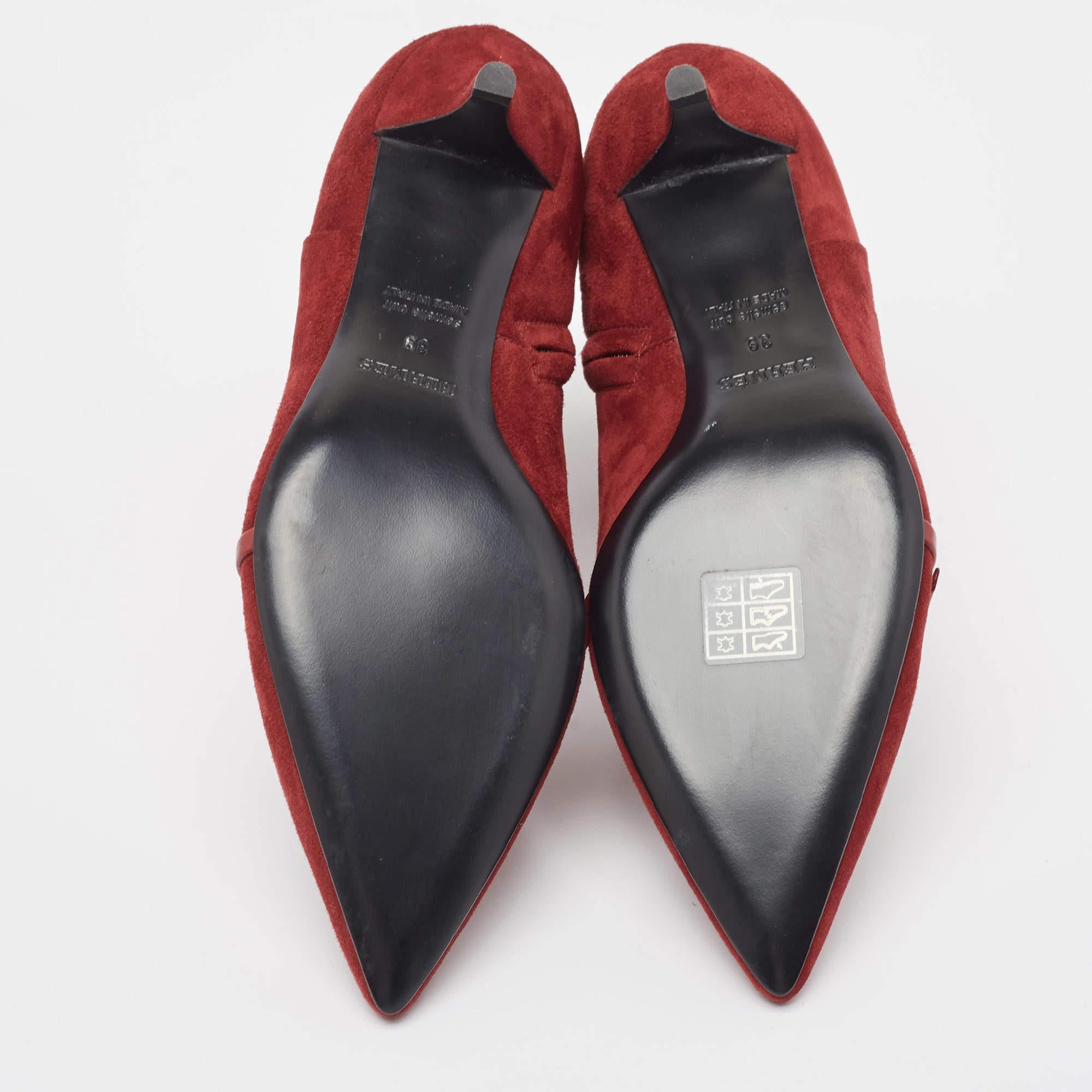 Hermès - Bottines en daim rouge foncé - Taille 39 en vente 2