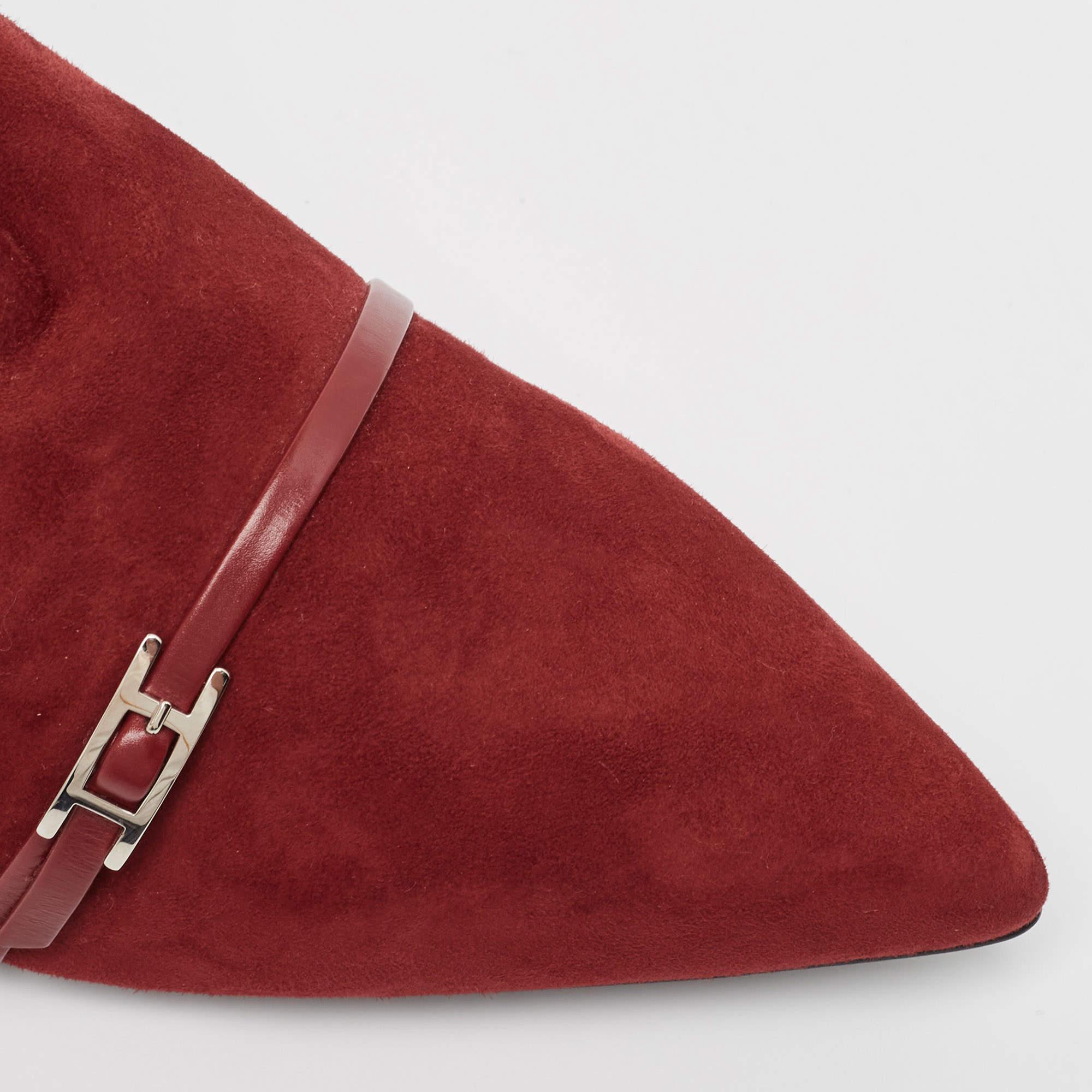 Hermès - Bottines en daim rouge foncé - Taille 39 en vente 3
