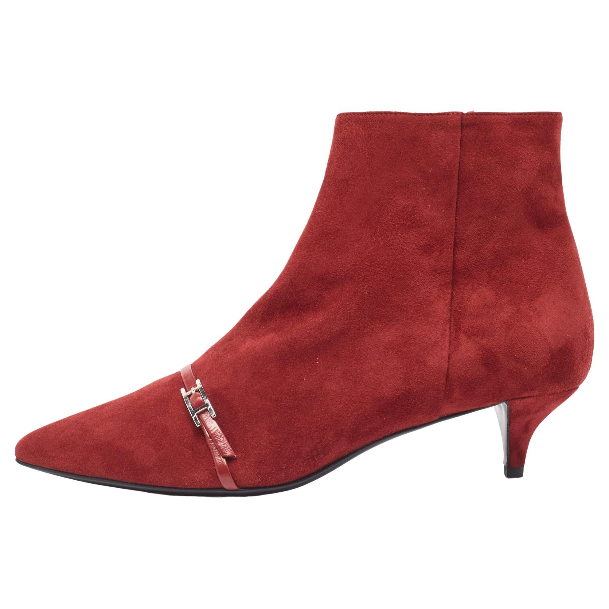 Hermès Dark Red Suede Ankle Booties Size 39 For Sale