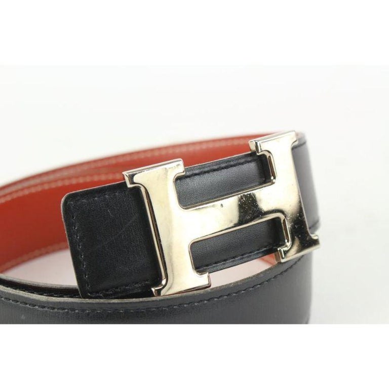 Hermès Dark Red x Black 32mm Reversible H Logo Belt Kit Silver101h17 For Sale 6