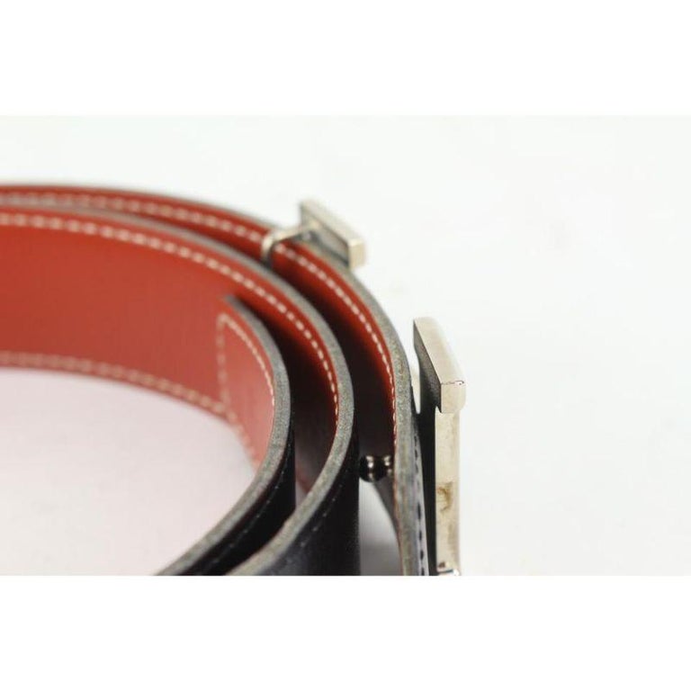 Hermès Dark Red x Black 32mm Reversible H Logo Belt Kit Silver101h17 For Sale 7
