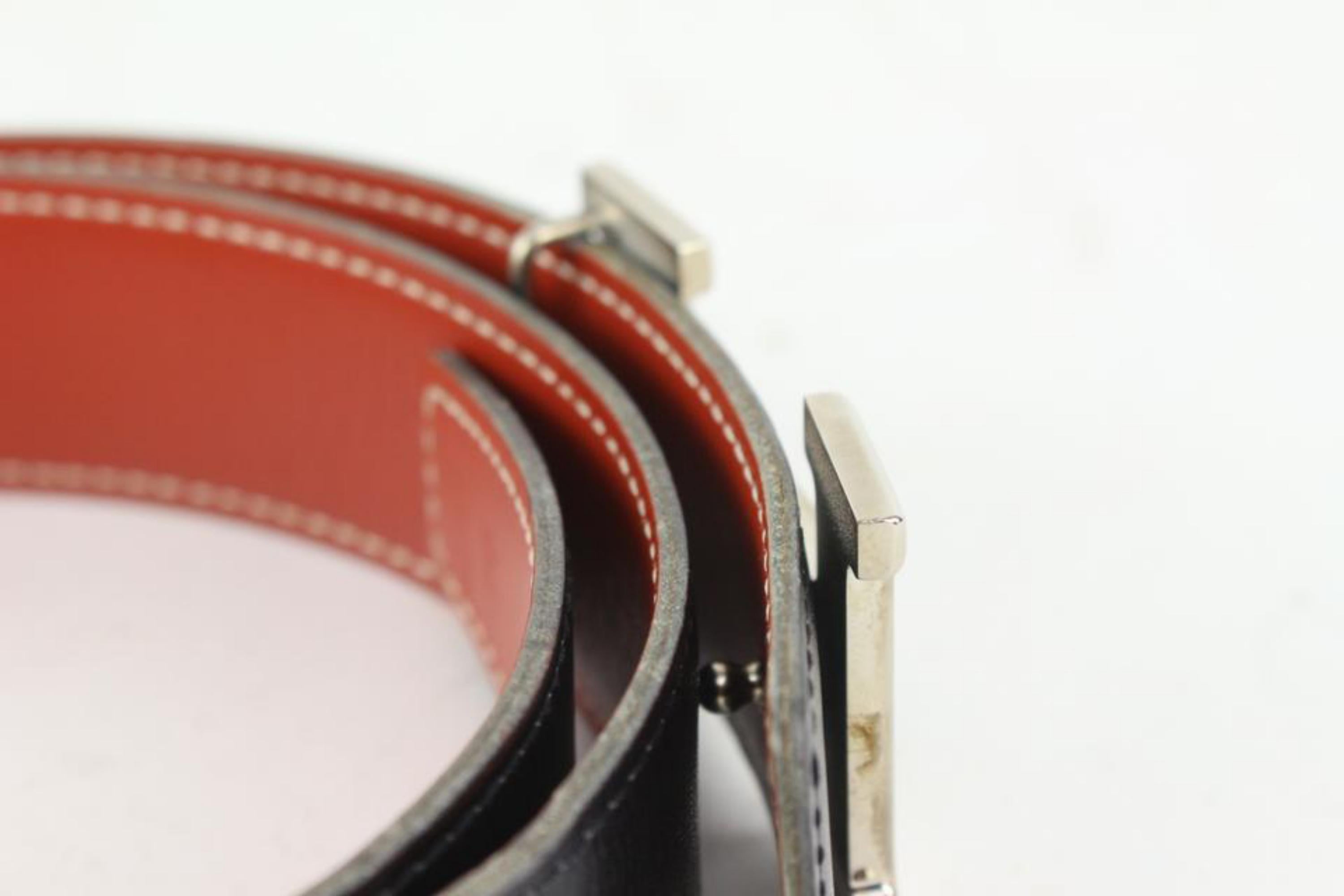 Hermès Dark Red x Black 32mm Reversible H Logo Belt Kit Silver101h17 For Sale 8