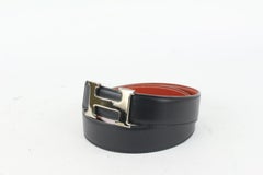 Hermès Dark Red x Black 32mm Reversible H Logo Belt Kit Silver101h17