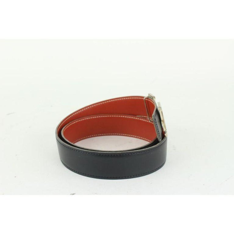 Hermès Dark Red x Black 32mm Reversible H Logo Belt Kit Silver101h17 For Sale 2