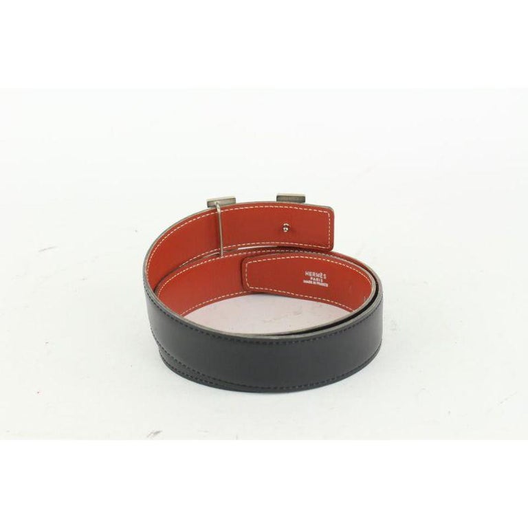 Hermès Dark Red x Black 32mm Reversible H Logo Belt Kit Silver101h17 For Sale 3