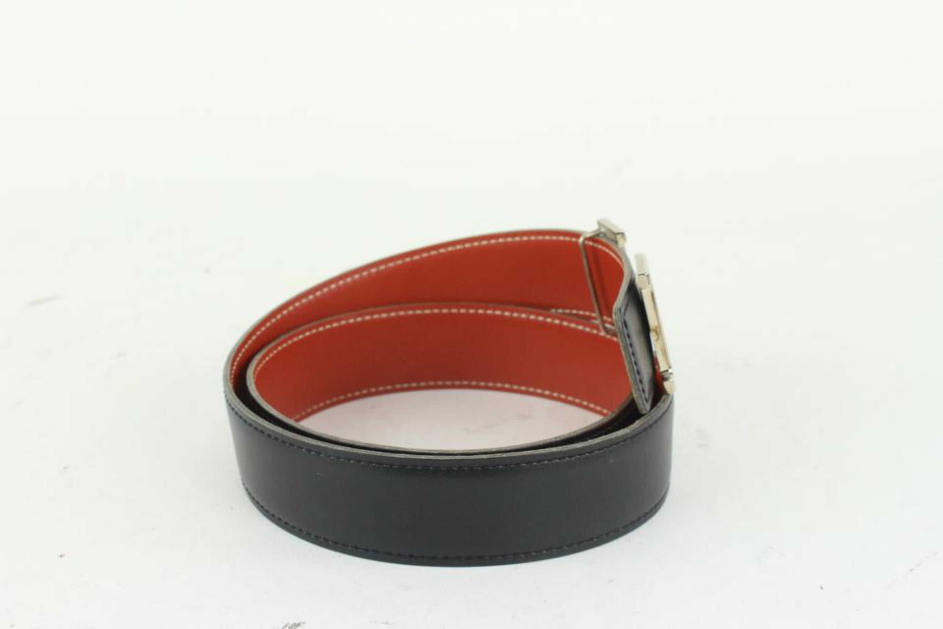Hermès Dark Red x Black 32mm Reversible H Logo Belt Kit Silver101h17 For Sale 3