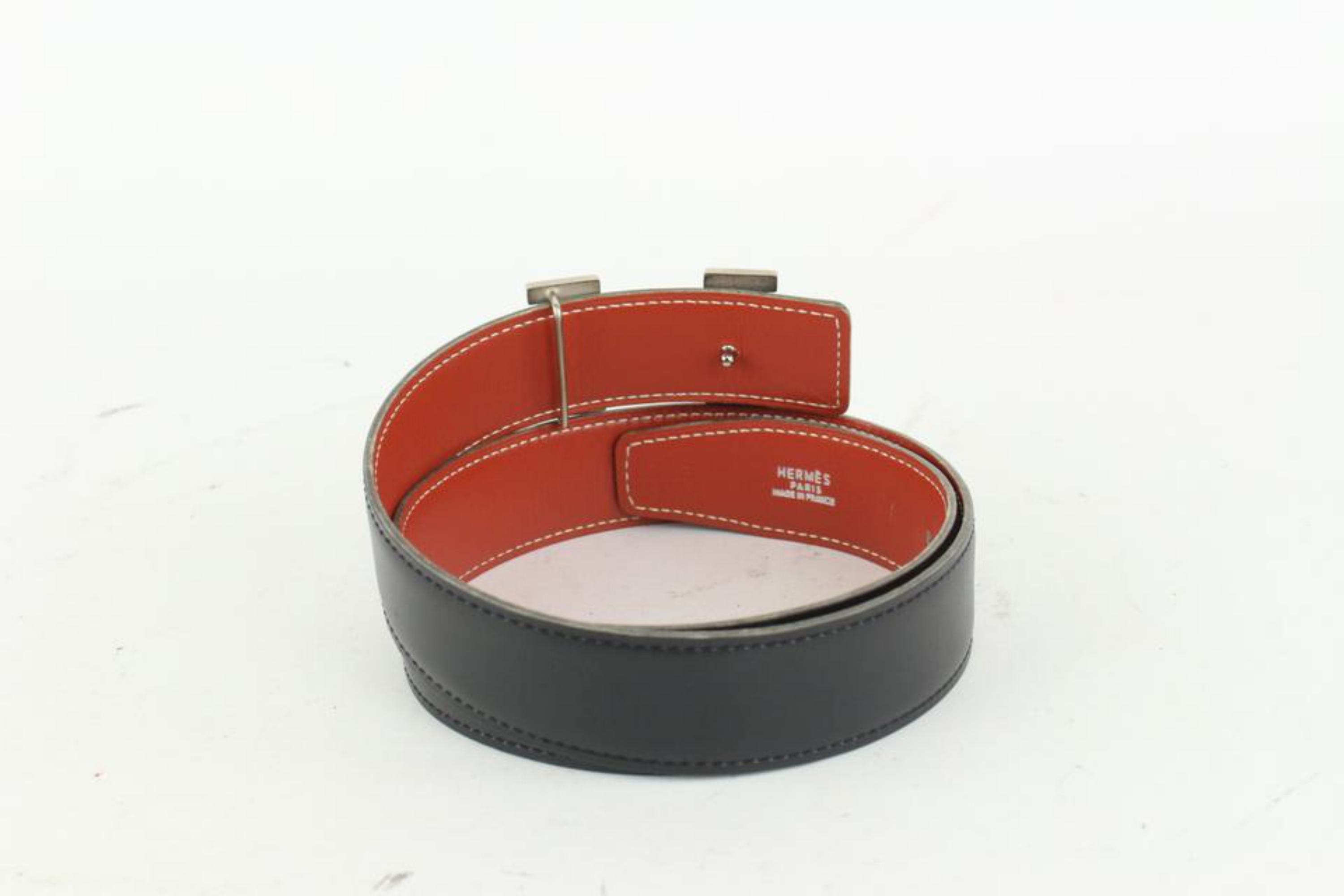 Hermès Dark Red x Black 32mm Reversible H Logo Belt Kit Silver101h17 For Sale 4