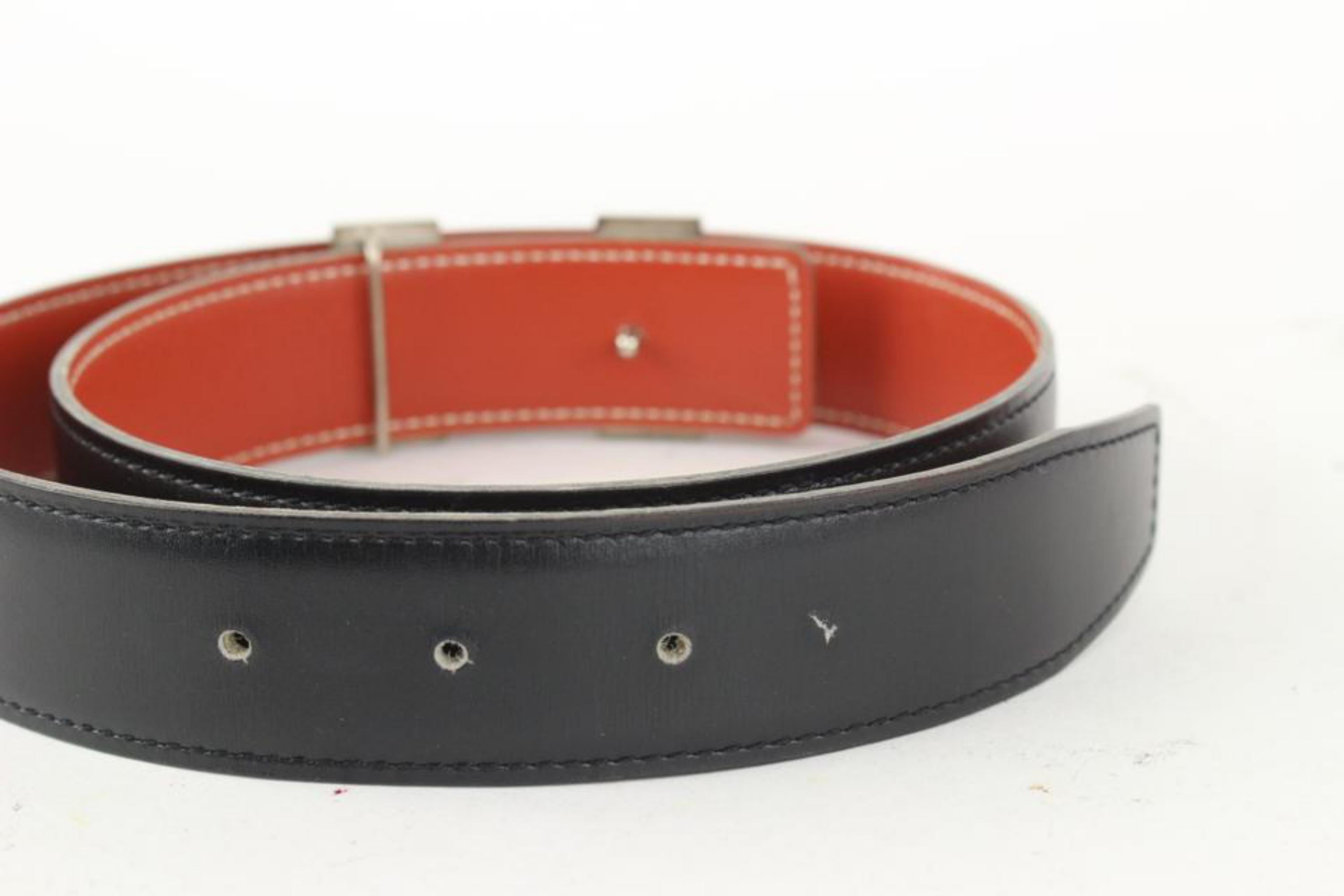 Hermès Dark Red x Black 32mm Reversible H Logo Belt Kit Silver101h17