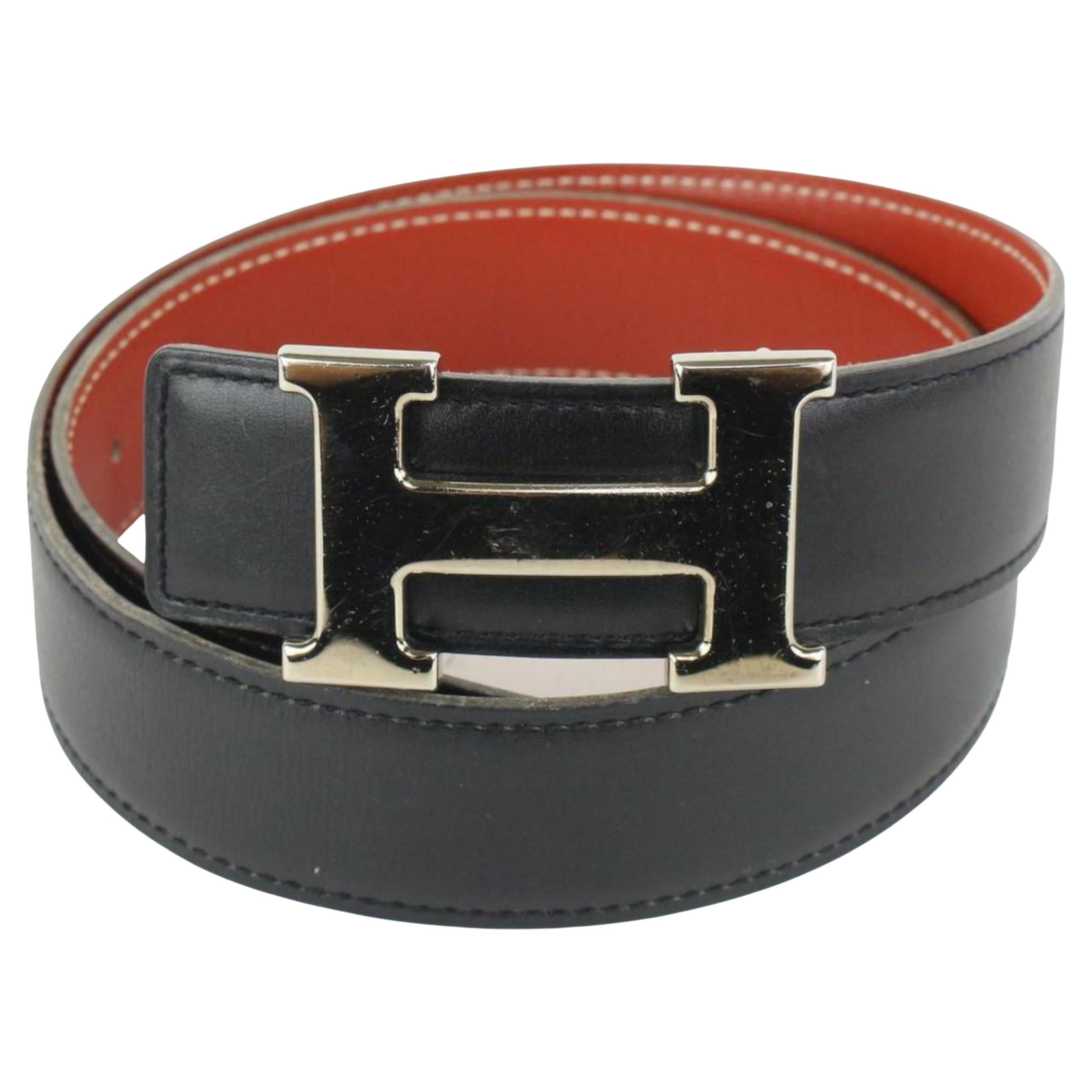 Hermès Dark Red x Black 32mm Reversible H Logo Belt Kit Silver101h17 For Sale