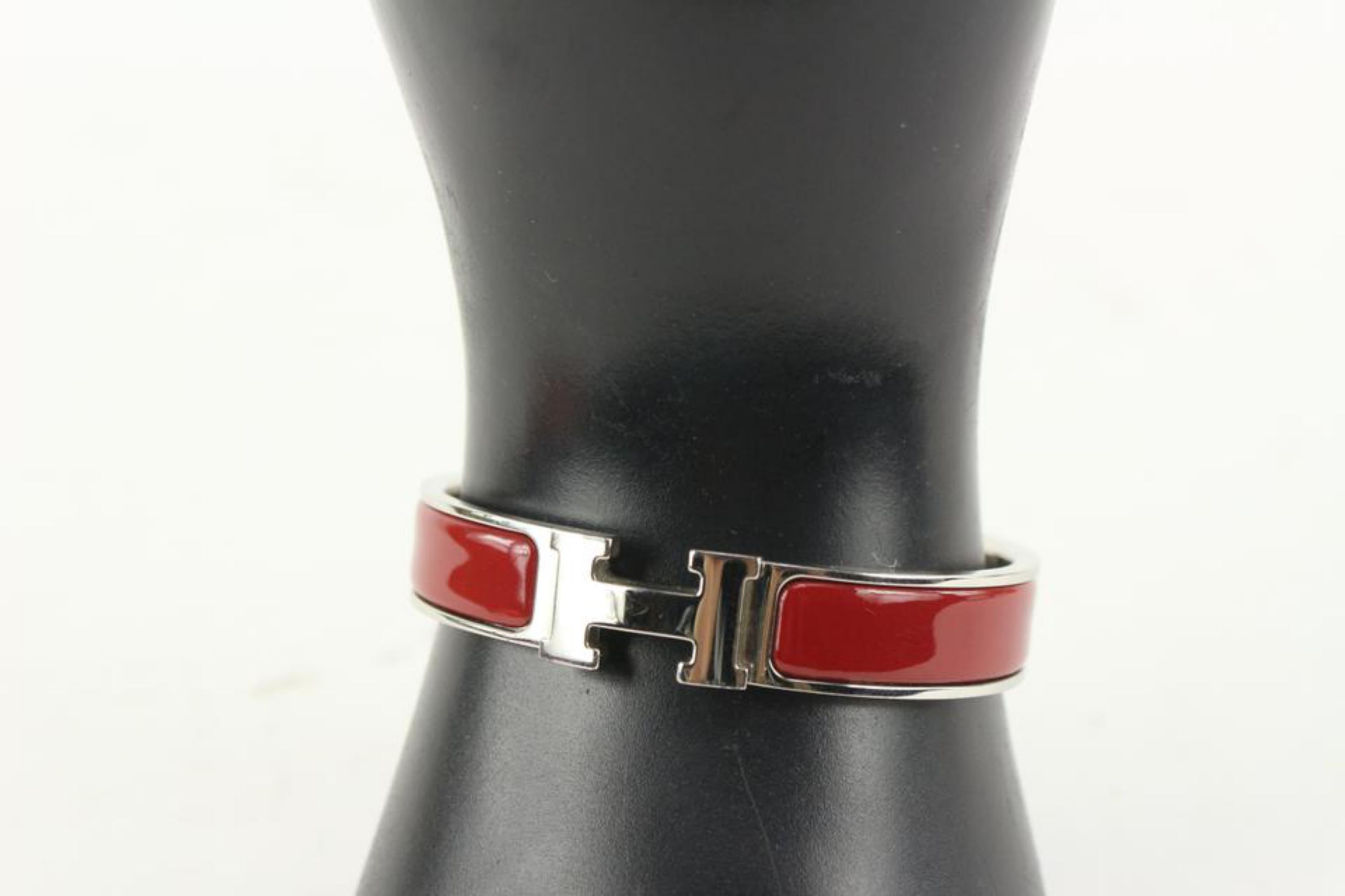 Hermès Dark Red x Silver Clic Clac H Logo Bracelet 929her90 4