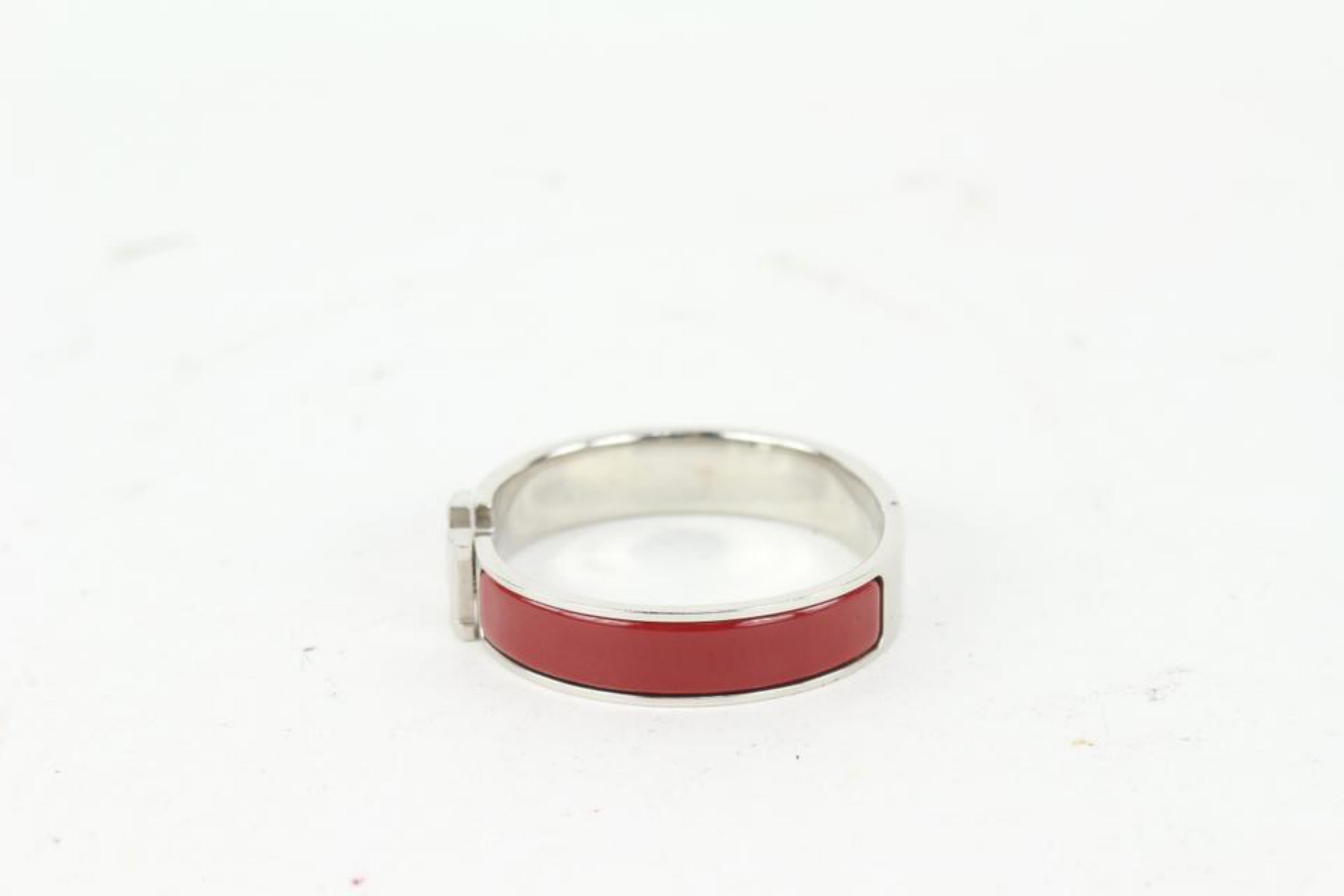 Hermès Dark Red x Silver Clic Clac H Logo Bracelet 929her90 In Good Condition In Dix hills, NY