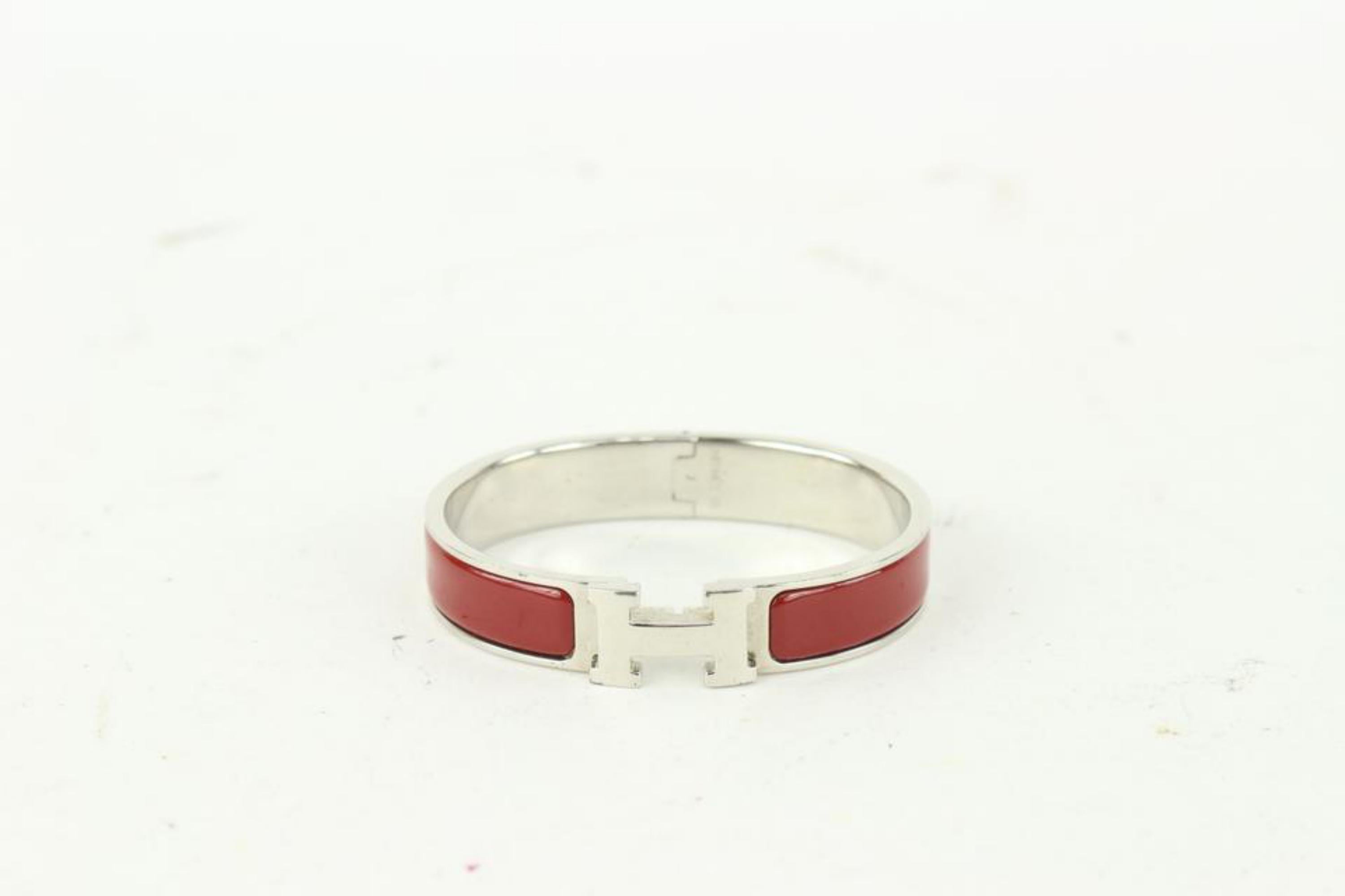 Hermès Dark Red x Silver Clic Clac H Logo Bracelet 929her90 1