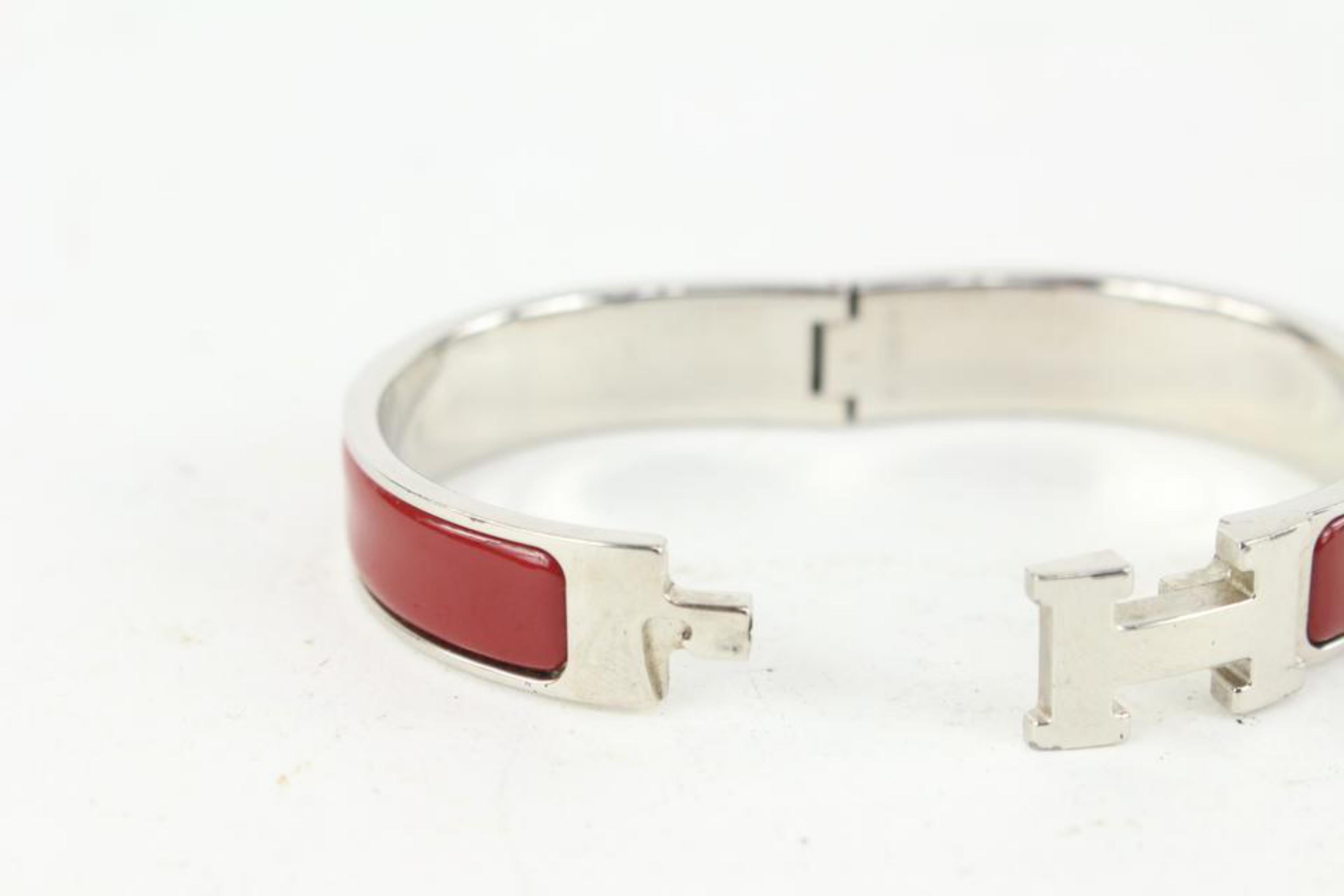 Hermès Dark Red x Silver Clic Clac H Logo Bracelet 929her90 2