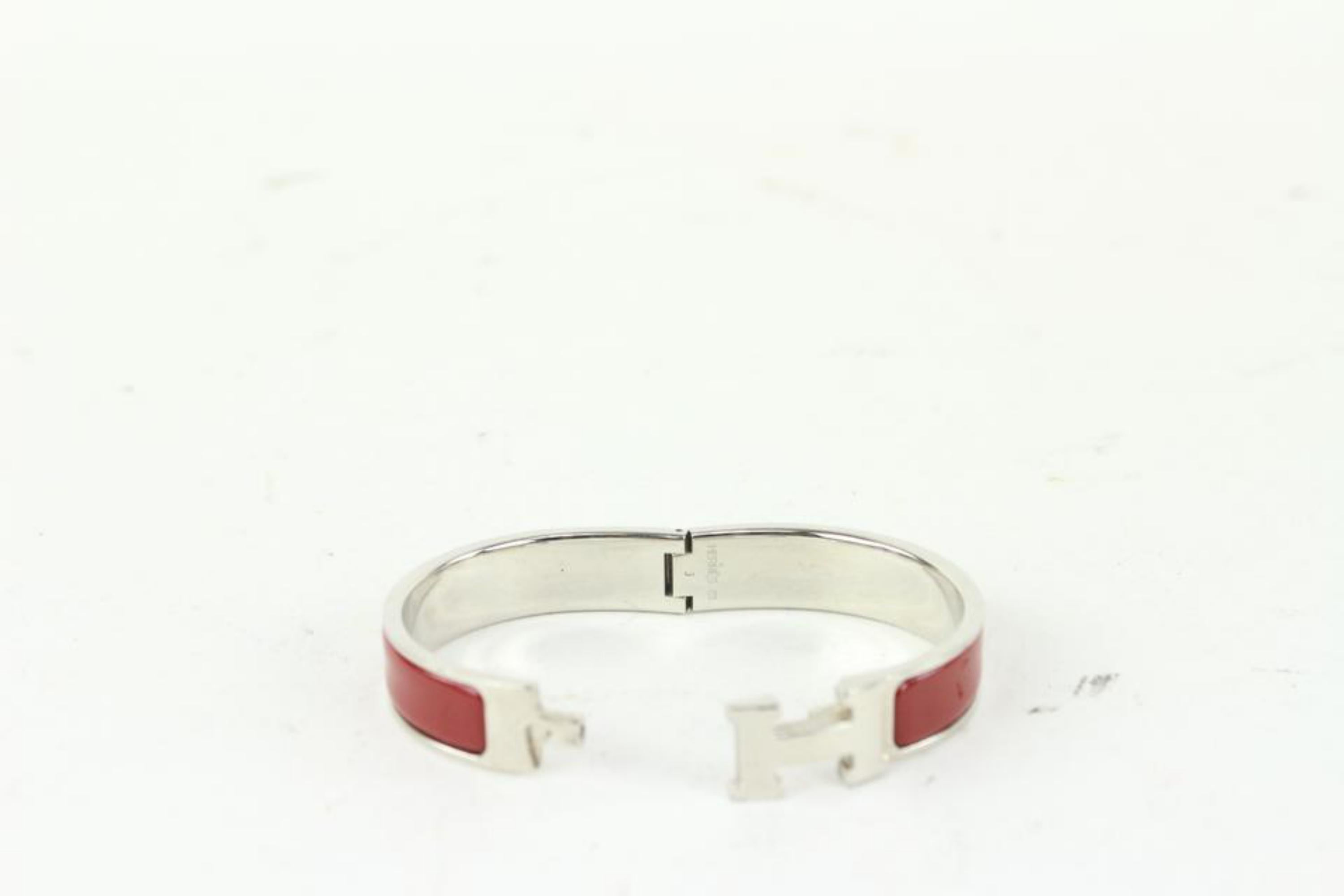 Hermès Dark Red x Silver Clic Clac H Logo Bracelet 929her90 3