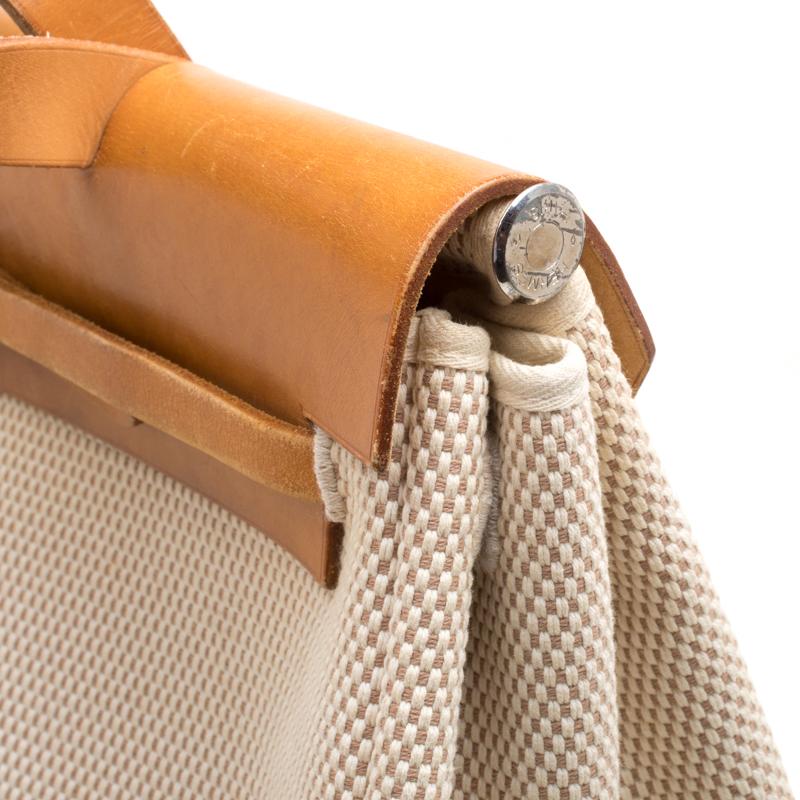 Hermes Dark Tan/Beige Leather and Canvas Herbag Zip 39 Bag 6