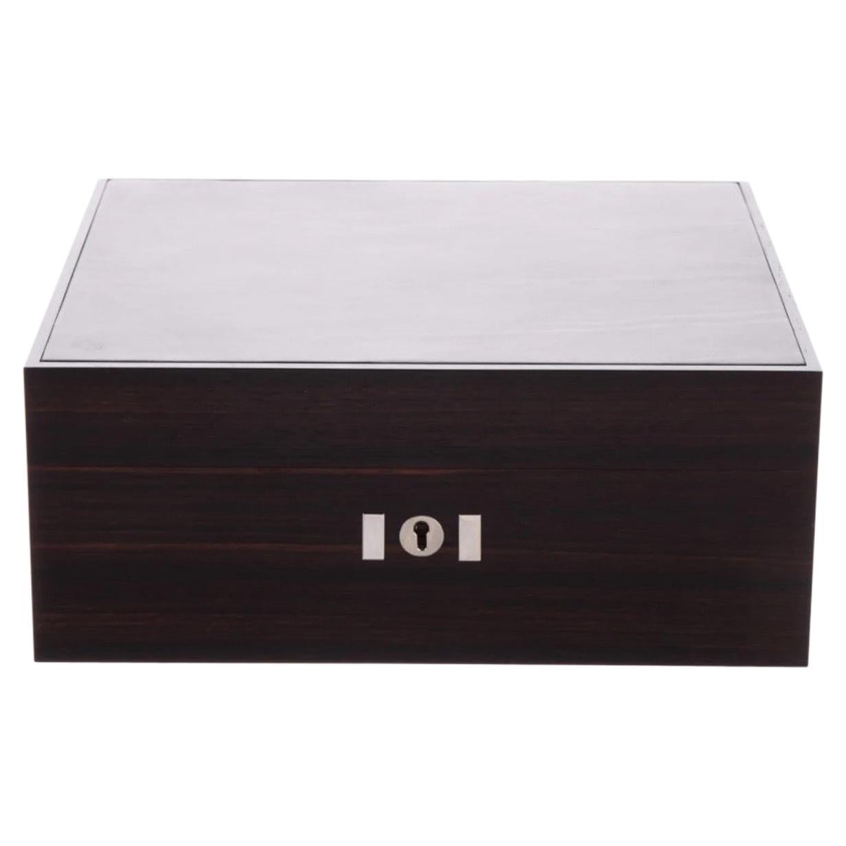 Hermes Dark Wood Silver Men's Logo Jewelry Watch Storage Box Travel