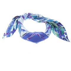 Hermes De La Mer Au Ciel Blue Printed Silk Square Scarf