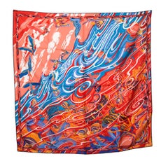 Hermes De La Mer Au Ciel Multicolor Printed Silk Square Scarf