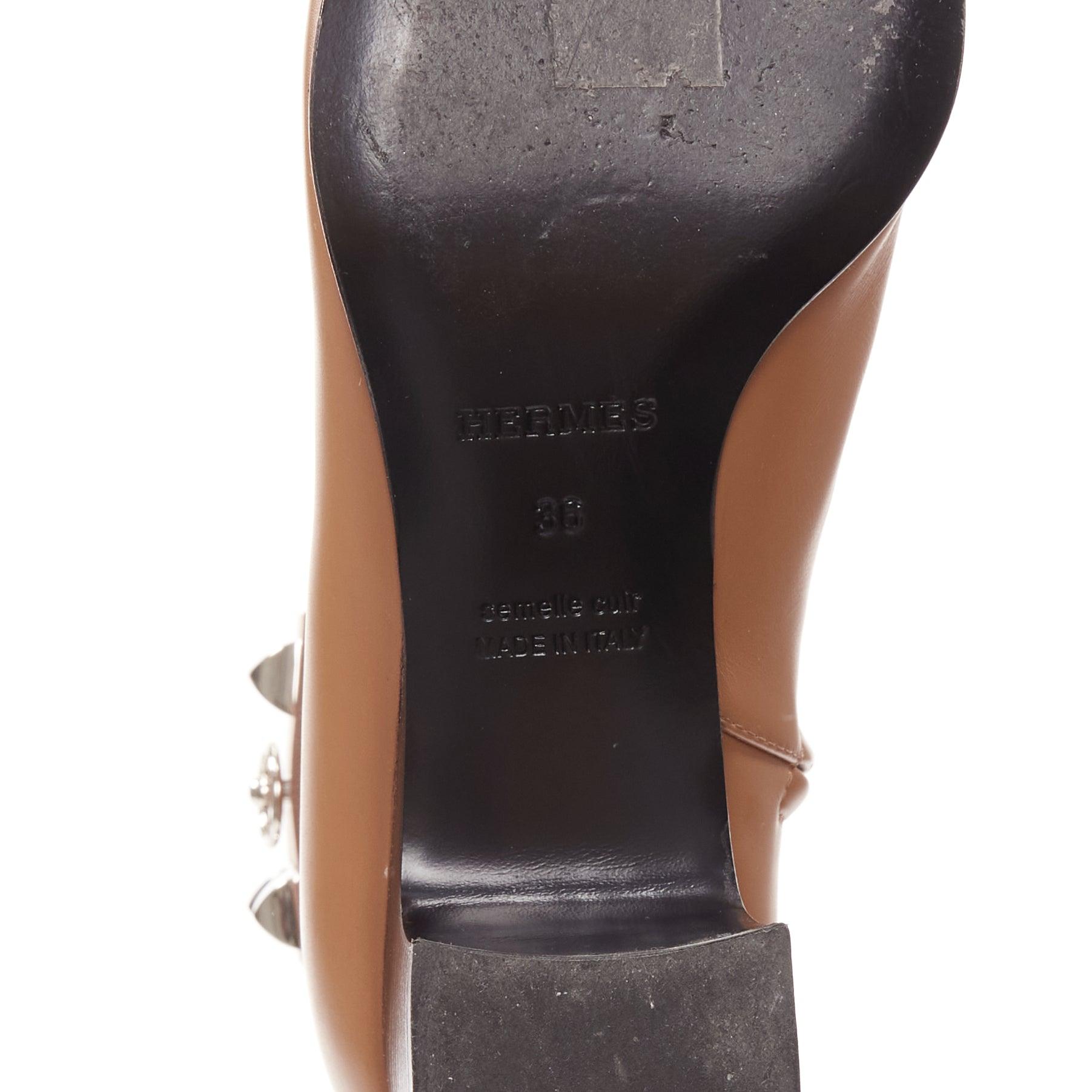Hermès Decouverte 50 Beige Dore brown leather silver hardware ankle boots EU36 For Sale 5