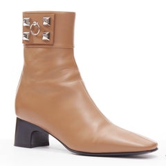 Hermès Decouverte 50 Beige Dore brown leather silver hardware ankle boots EU36