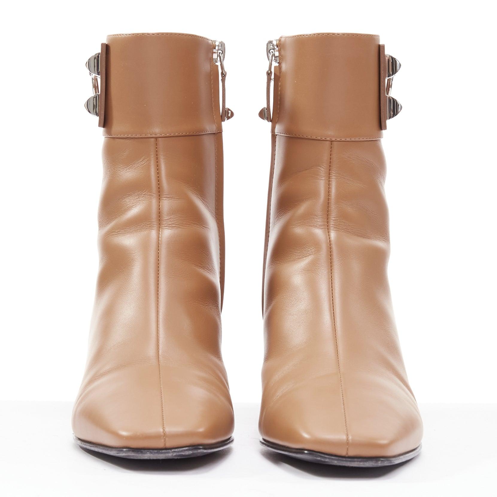 HERMES Decouverte 50 Beige Dore brown leather silver hardware ankle boots EU36 In Good Condition In Hong Kong, NT