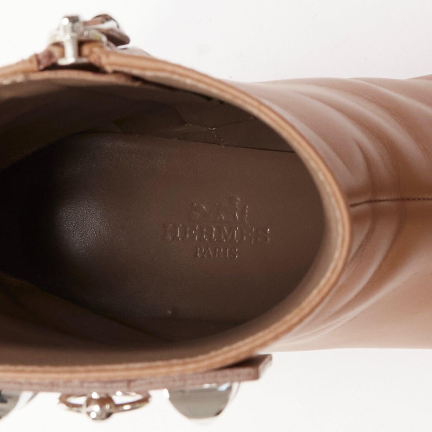 Hermès Decouverte 50 Beige Dore brown leather silver hardware ankle boots EU36 For Sale 4