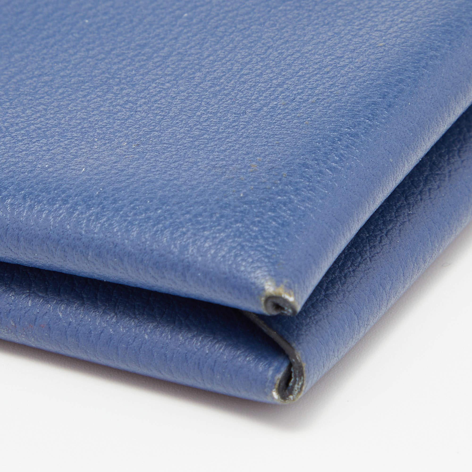 Hermes Deep Bleu Chevre Mysore Leather Calvi Card Holder 6