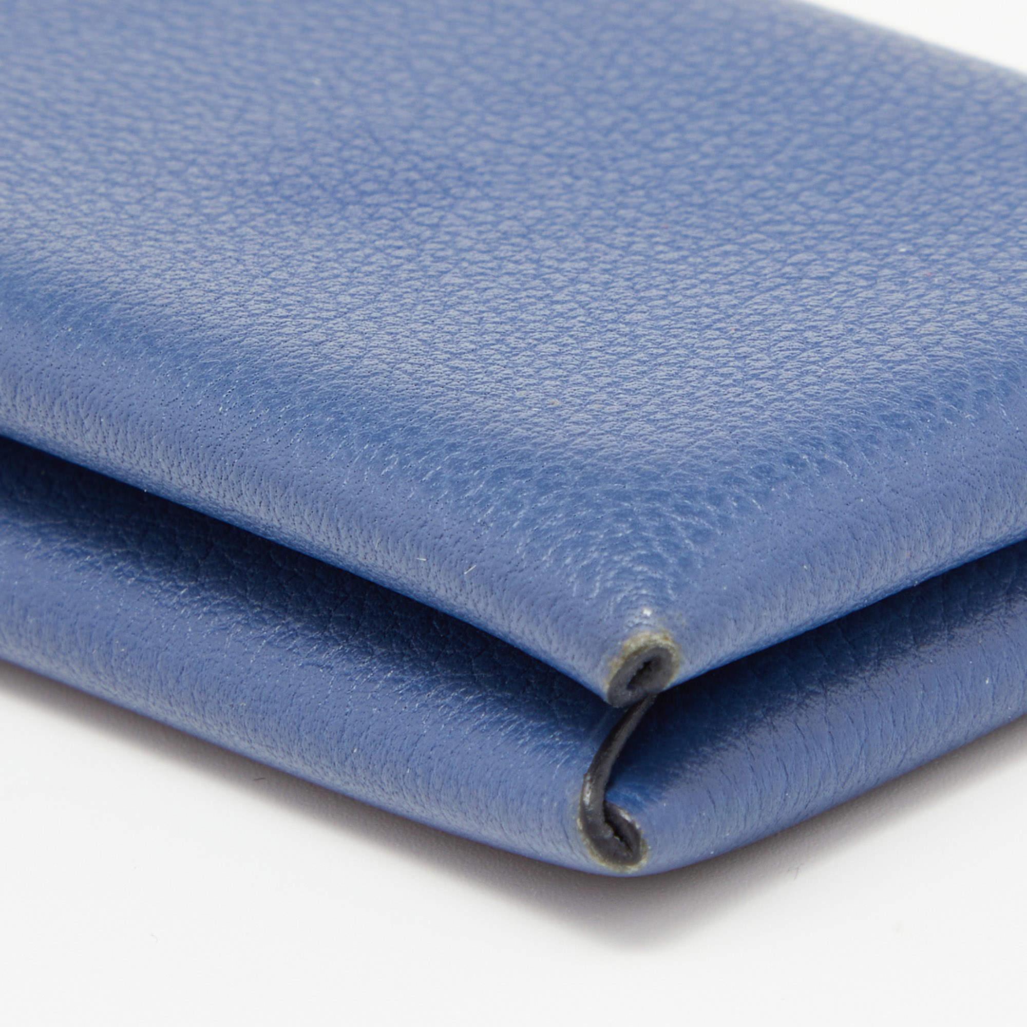 Hermes Deep Bleu Chevre Mysore Leather Calvi Card Holder 7