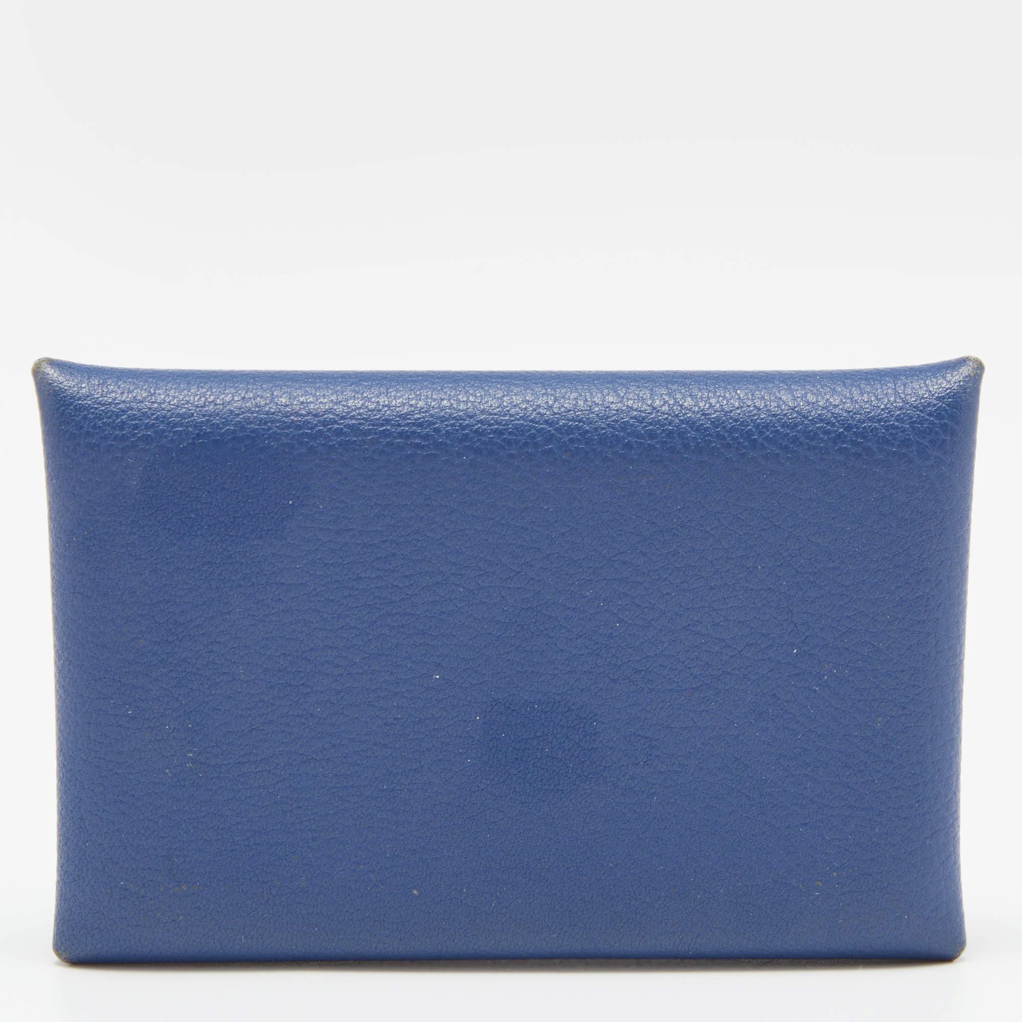 Hermes Deep Bleu Chevre Mysore Leather Calvi Card Holder 8