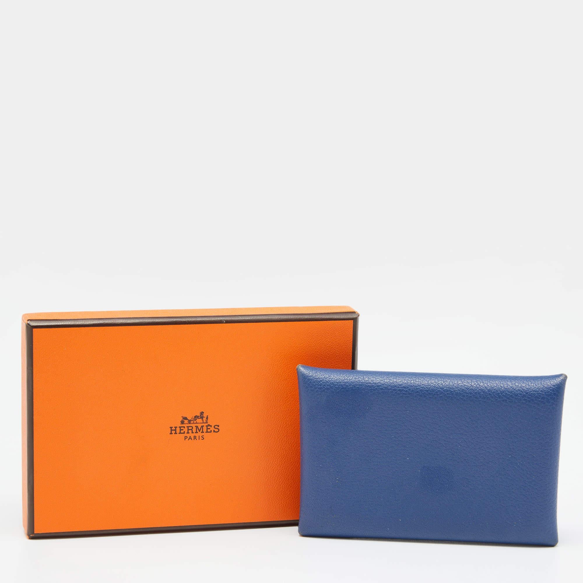 Hermes Deep Bleu Chevre Mysore Leather Calvi Card Holder 9