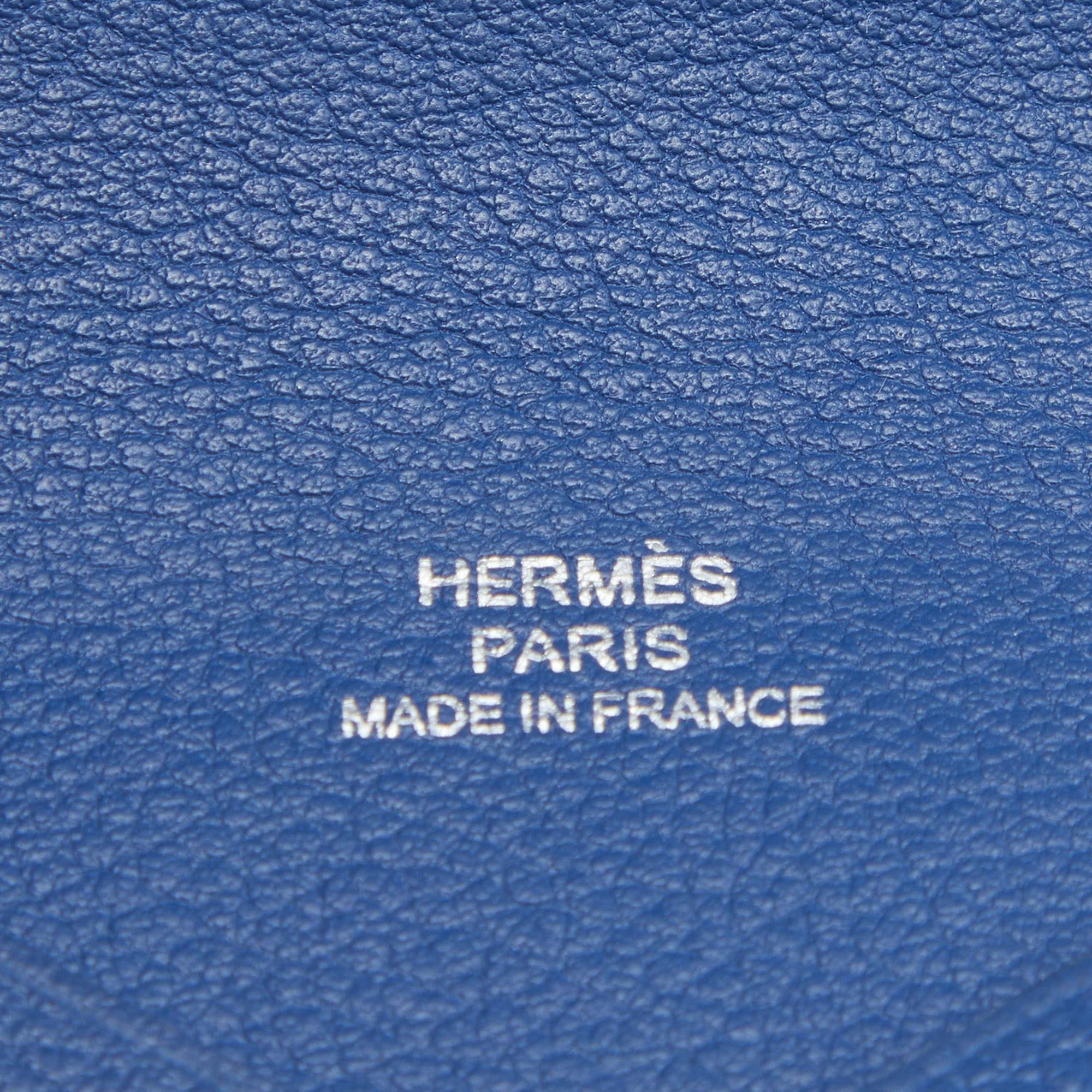 Hermes Deep Bleu Chevre Mysore Leather Calvi Card Holder 1