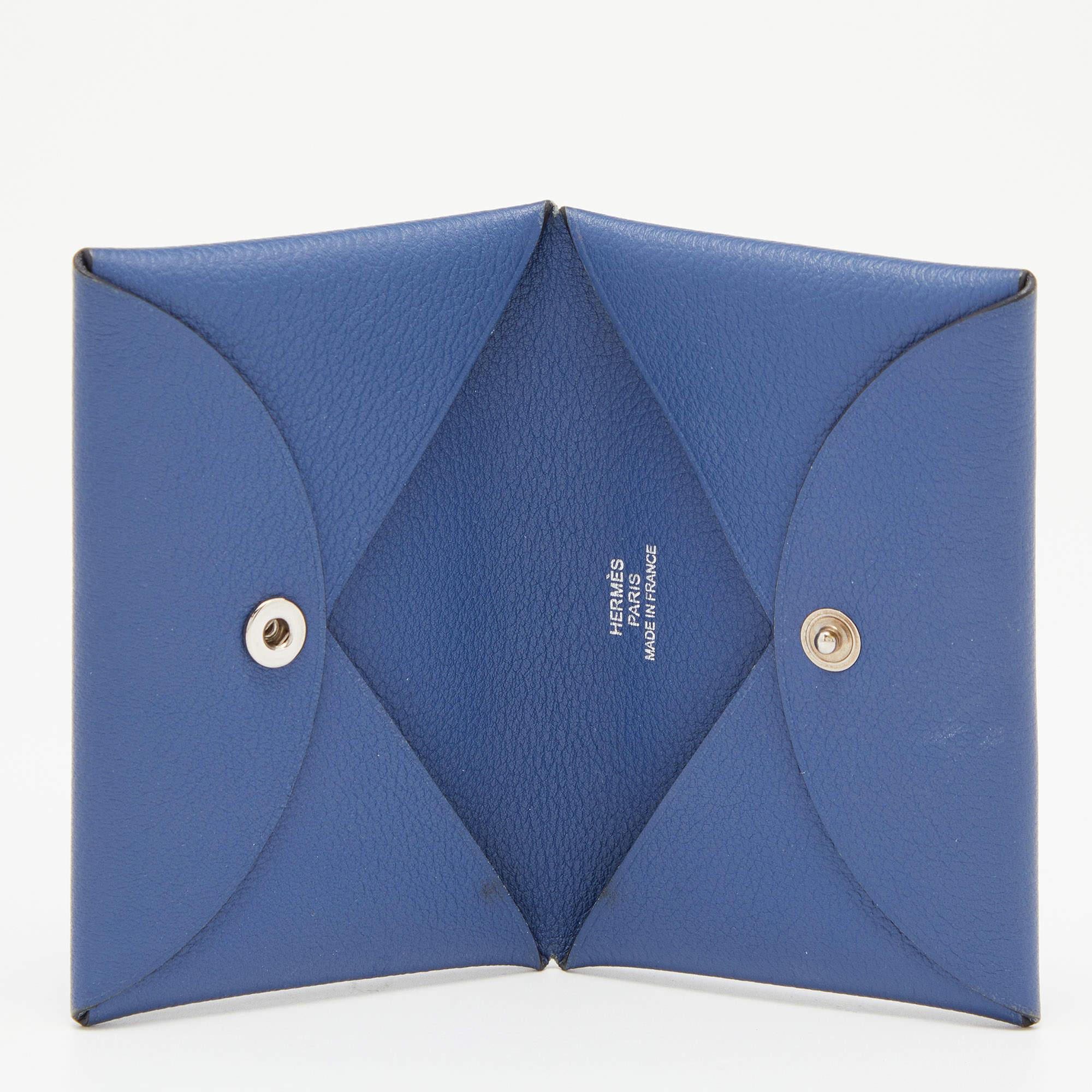 Hermes Deep Bleu Chevre Mysore Leather Calvi Card Holder 2