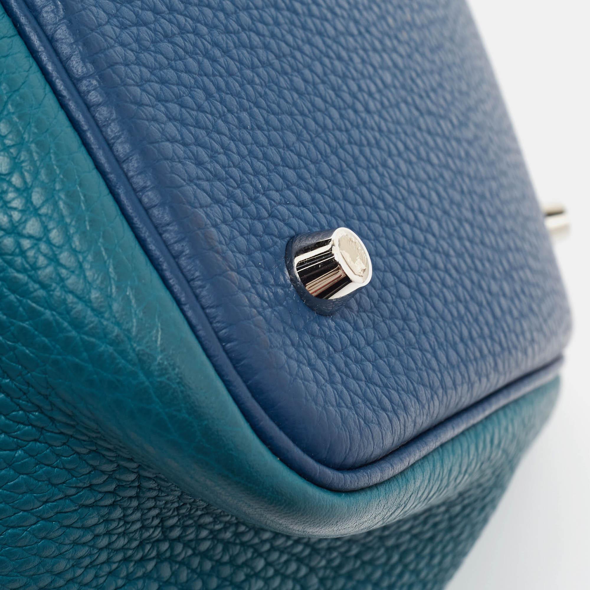 Hermès Deep Bleu/Vert Bosphore Taurillon Clemence Leather Picotin Lock 22 Bag For Sale 6