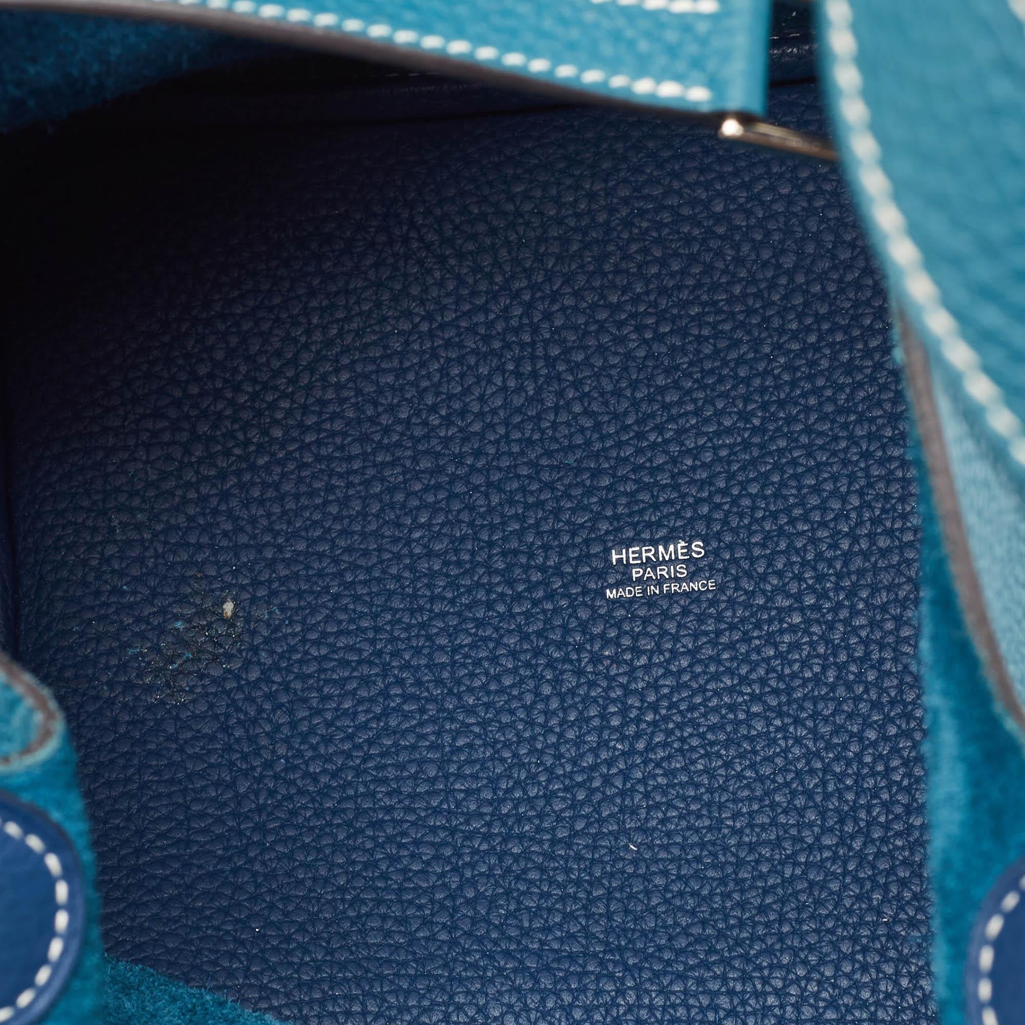 Hermès Deep Bleu/Vert Bosphore Taurillon Clemence Leather Picotin Lock 22 Bag For Sale 8