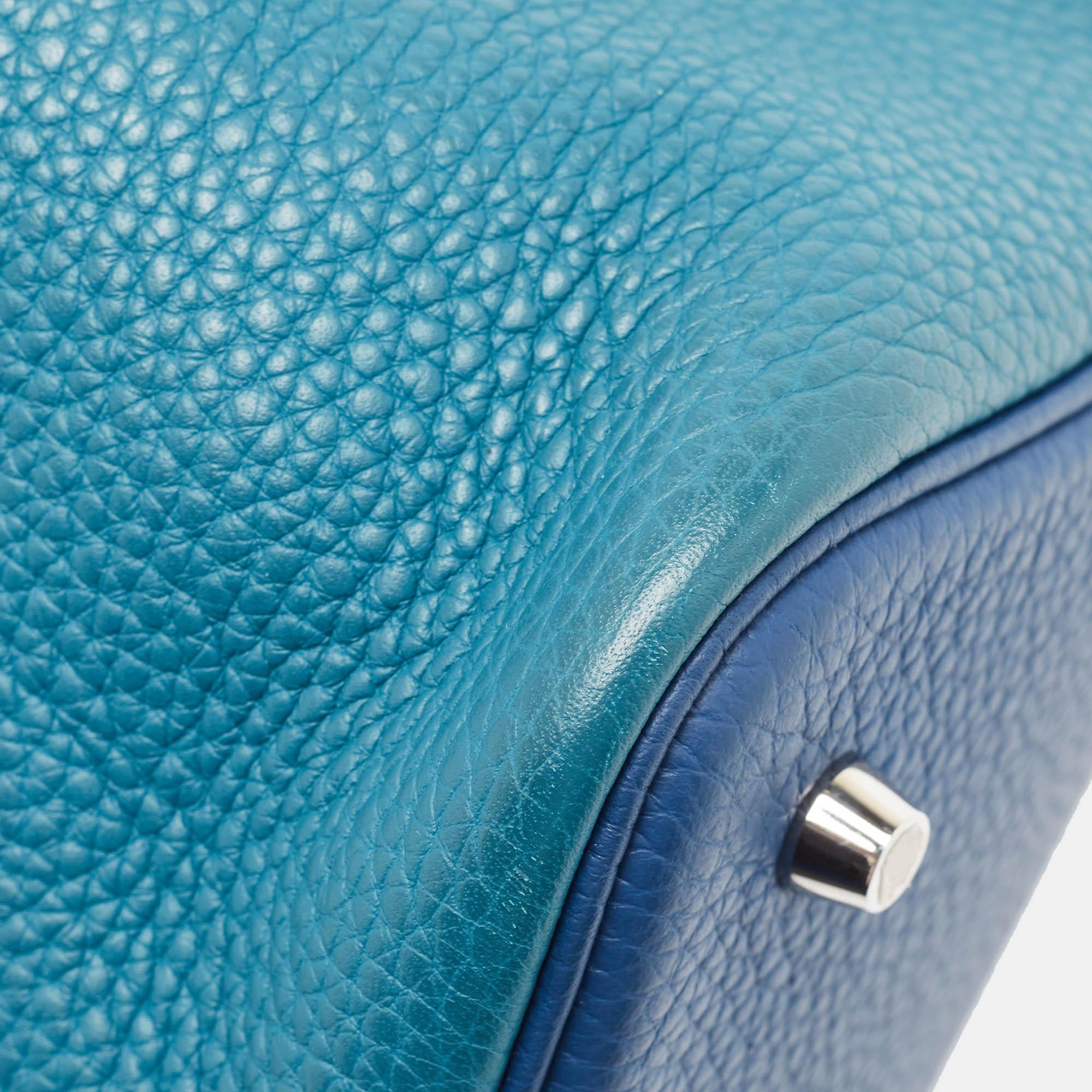 Hermès Deep Bleu/Vert Bosphore Taurillon Clemence Leather Picotin Lock 22 Bag For Sale 10