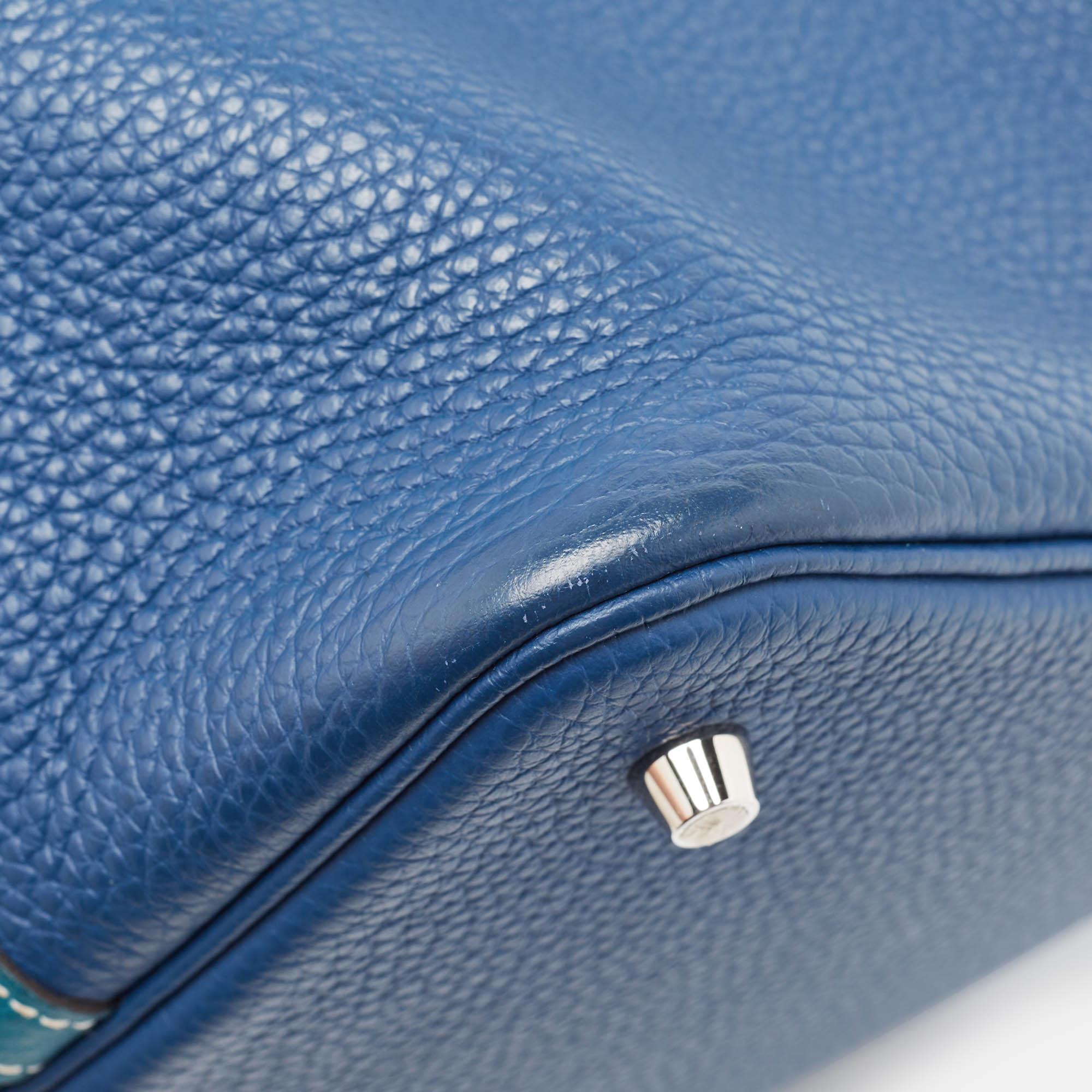 Hermès Deep Bleu/Vert Bosphore Taurillon Clemence Leather Picotin Lock 22 Bag For Sale 11
