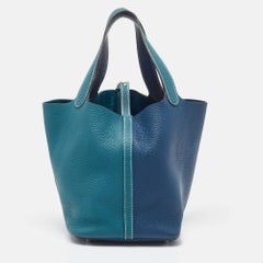 Hermès Deep Bleu/Vert Bosphore Taurillon Clemence Leather Picotin Lock 22 Bag