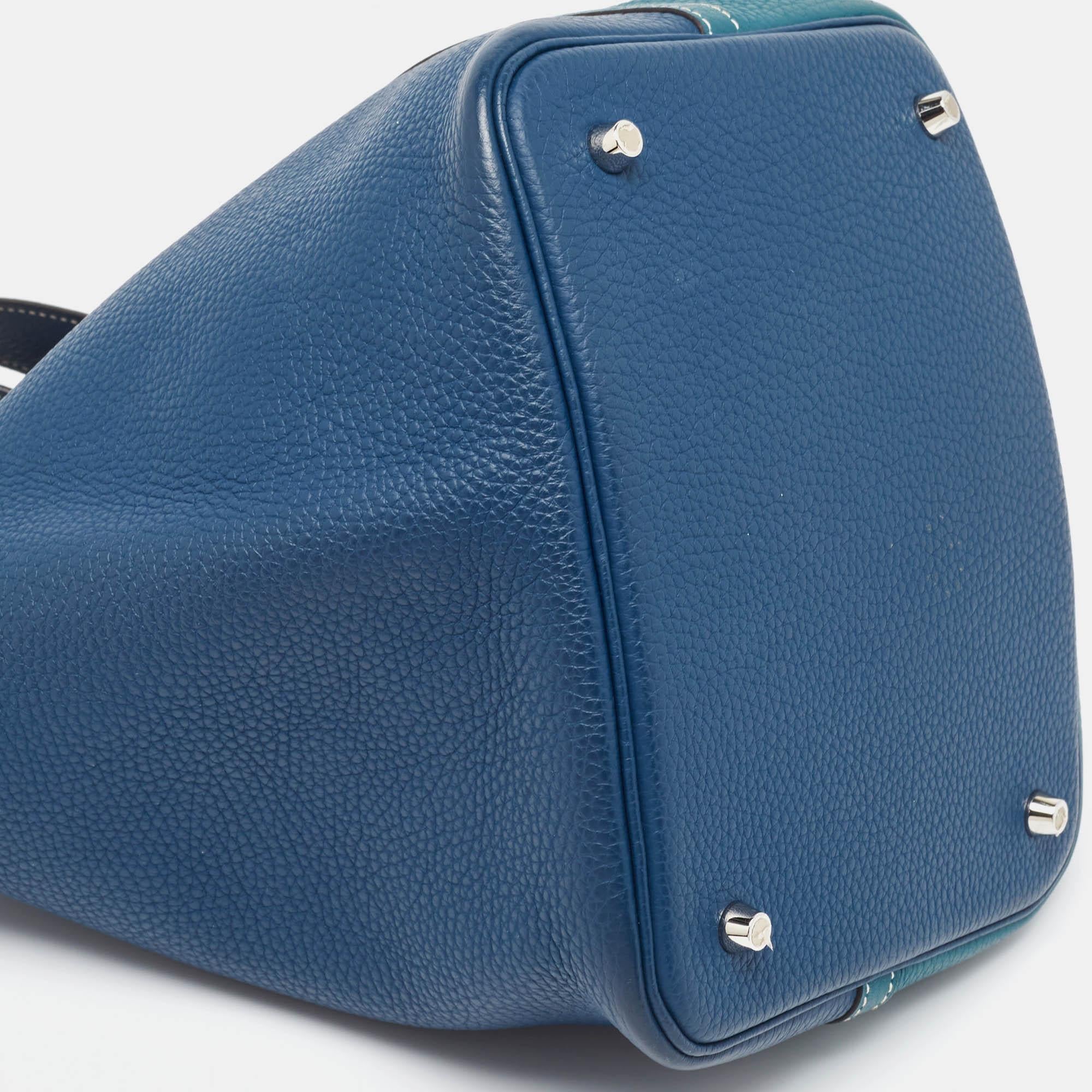 Hermès Deep Bleu/Vert Bosphore Taurillon Clemence Leather Picotin Lock 22 Bag For Sale 2