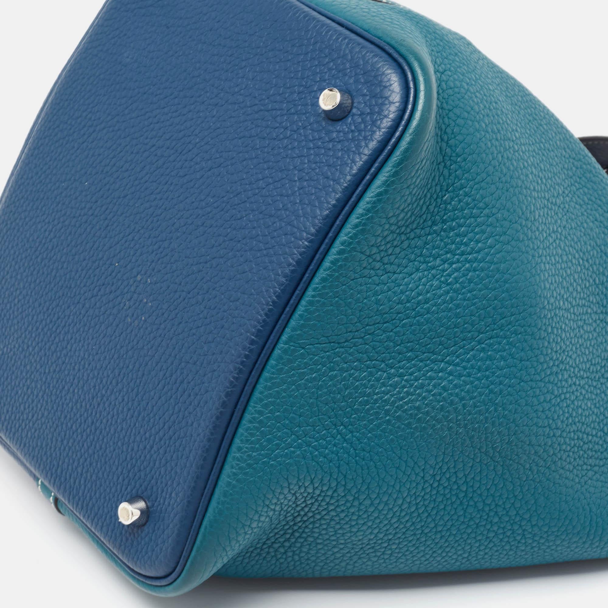 Hermès Deep Bleu/Vert Bosphore Taurillon Clemence Leather Picotin Lock 22 Bag For Sale 3